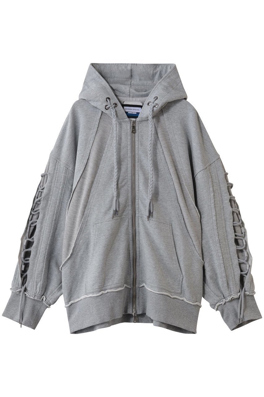 【メゾンスペシャル/MAISON SPECIAL】の【UNISEX】ワッフル切替スウェット レースアップZIPフーディー インテリア・キッズ・メンズ・レディースファッション・服の通販 founy(ファニー) 　ファッション　Fashion　レディースファッション　Fashion for Women　トップス・カットソー　Cut & Sew Tops　シャツ・ブラウス・オフィスカジュアル　Elegant Blouses & Button-Ups　レディースパーカー・カジュアルフーディー　Casual Hoodies & Sweatshirts　ロングTシャツ・Tシャツ　Longline T-Shirts & Tees　スウェット・クルーネックトップス　Sweatshirts & Crewnecks / Relaxed Fit Sweat Tops　カットソー・ベーシックTシャツ　Cut-and-Sewn Tops / Stretch Tees & Basics　ユニセックス　Unisex, Genderless　おすすめ　Recommended / Our Picks　ショルダー　Shoulder, Shoulder Strap　スウェット / スエット　Sweatshirt, Sweatwear　ドロップ　Drop Shoulder, Dropped Style　レース　Lace, Lace Fabric　ワッフル　Waffle, Waffle Knit　切替　Switching, Contrast Panel　GRY(グレー)|ID: prp329100004929860 ipo3291000000036998196