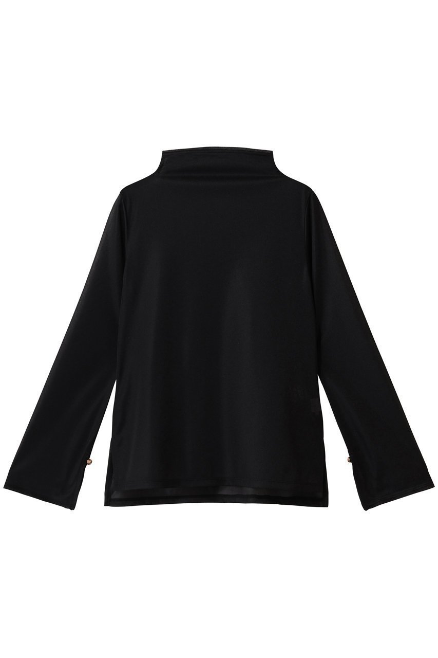 【ランバン オン ブルー/LANVIN en Bleu】のシアートリコットフレアスリーブカットソー インテリア・キッズ・メンズ・レディースファッション・服の通販 founy(ファニー) 　ファッション　Fashion　レディースファッション　Fashion for Women　トップス・カットソー　Cut & Sew Tops　シャツ・ブラウス・オフィスカジュアル　Elegant Blouses & Button-Ups　ロングTシャツ・Tシャツ　Longline T-Shirts & Tees　カットソー・ベーシックTシャツ　Cut-and-Sewn Tops / Stretch Tees & Basics　カットソー　Cut and Sewn Top　カーディガン　Cardigan, Knitwear　キャミソール　Camisole, Spaghetti Strap Top　スリーブ　Sleeve, Long Sleeve / Short Sleeve　トレンド　Trend, Trending Now　ハイネック　High Neck, Mock Neck　フェミニン　Feminine, Girly　フレア　Flare, Flared　ロング　Long, Long-Length　エレガント 上品　Elegant　ブラック|ID: prp329100004929865 ipo3291000000036998235