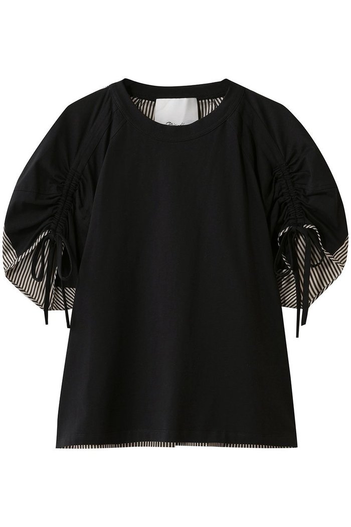 【スリーワン フィリップリム/3.1 Phillip Lim】のショートスリーブ ルーシュドスリーブ Tシャツ with コンボパネル インテリア・キッズ・メンズ・レディースファッション・服の通販 founy(ファウニー) https://founy.com/ ファッション Fashion レディースファッション Fashion for Women トップス・カットソー Cut & Sew Tops シャツ・ブラウス・オフィスカジュアル Elegant Blouses & Button-Ups ロングTシャツ・Tシャツ Longline T-Shirts & Tees カットソー・ベーシックTシャツ Cut-and-Sewn Tops / Stretch Tees & Basics ギャザー Gathered, Ruffled ショート Short, Short Length ストライプ Stripe, Striped Pattern スリーブ Sleeve, Long Sleeve / Short Sleeve フロント Front, Front Design モダン Modern, Contemporary リラックス Relax, Relaxed Fit 再入荷 Restock / Back in Stock |ID: prp329100004929919 ipo3291000000036998801
