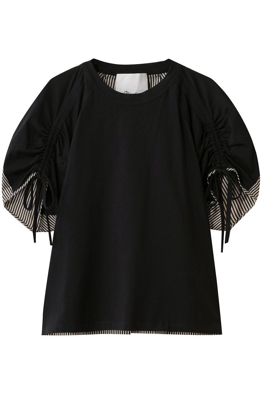 【スリーワン フィリップリム/3.1 Phillip Lim】のショートスリーブ ルーシュドスリーブ Tシャツ with コンボパネル 人気、トレンドファッション・服の通販 founy(ファニー) 　ファッション　Fashion　レディースファッション　Fashion for Women　トップス・カットソー　Cut & Sew Tops　シャツ・ブラウス・オフィスカジュアル　Elegant Blouses & Button-Ups　ロングTシャツ・Tシャツ　Longline T-Shirts & Tees　カットソー・ベーシックTシャツ　Cut-and-Sewn Tops / Stretch Tees & Basics　ギャザー　Gathered, Ruffled　ショート　Short, Short Length　ストライプ　Stripe, Striped Pattern　スリーブ　Sleeve, Long Sleeve / Short Sleeve　フロント　Front, Front Design　モダン　Modern, Contemporary　リラックス　Relax, Relaxed Fit　 other-1|ID: prp329100004929919 ipo3291000000036998801