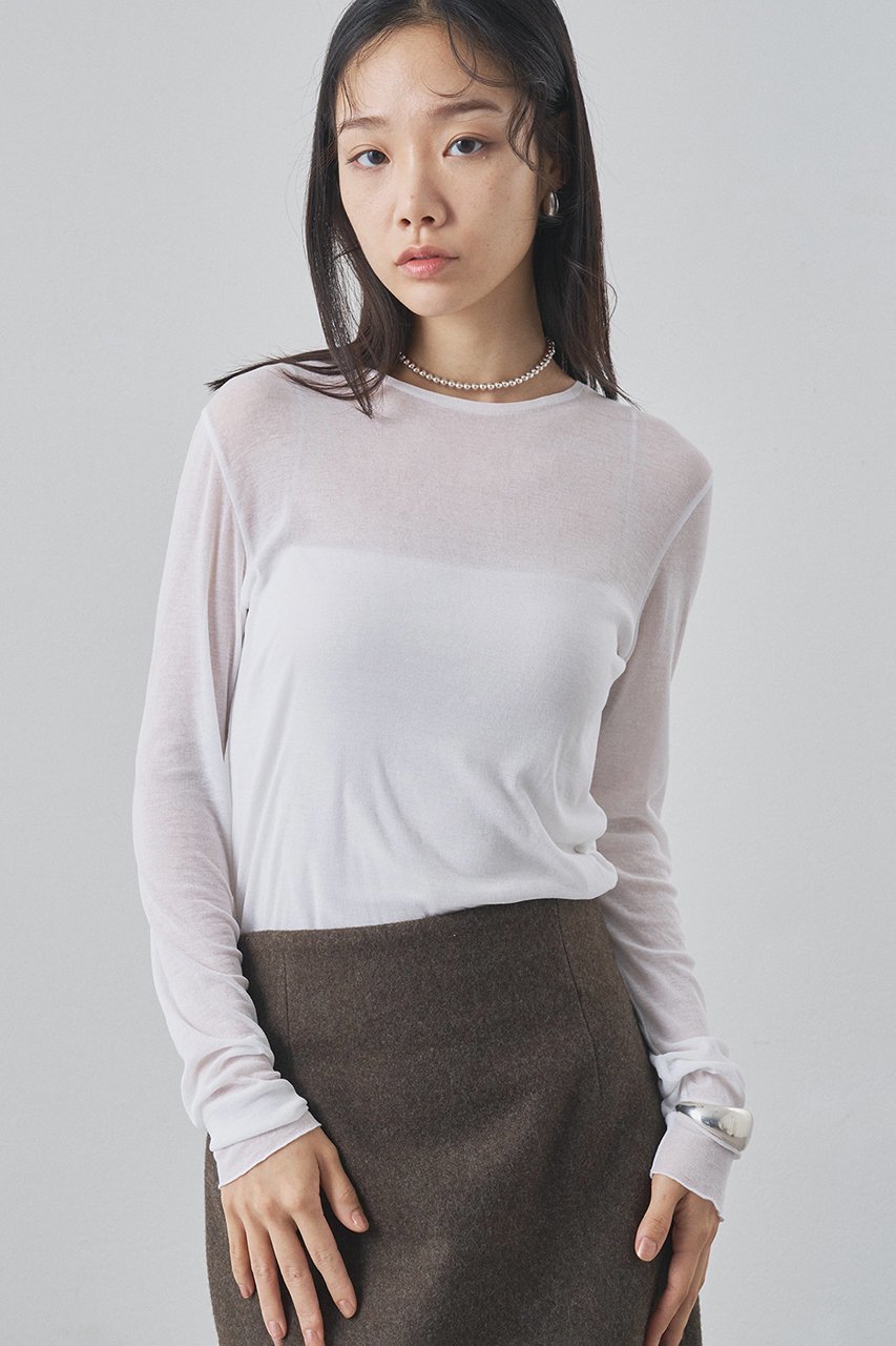 【ウィムガゼット/Whim Gazette】のキョウネンシアープルオーバー インテリア・キッズ・メンズ・レディースファッション・服の通販 founy(ファニー) 　ファッション　Fashion　レディースファッション　Fashion for Women　トップス・カットソー　Cut & Sew Tops　シャツ・ブラウス・オフィスカジュアル　Elegant Blouses & Button-Ups　ロングTシャツ・Tシャツ　Longline T-Shirts & Tees　カジュアルプルオーバー・ニットトップス　Pullovers & Knit Tops / Casual Pullovers　カットソー・ベーシックTシャツ　Cut-and-Sewn Tops / Stretch Tees & Basics　インナー　Innerwear　シアー　Sheer, See-Through　ジャケット　Jacket, Outerwear　スリーブ　Sleeve, Long Sleeve / Short Sleeve　ベーシック　Basic, Essential　ロング　Long, Long-Length　エレガント 上品　Elegant　オフホワイト|ID: prp329100004929922 ipo3291000000036998850