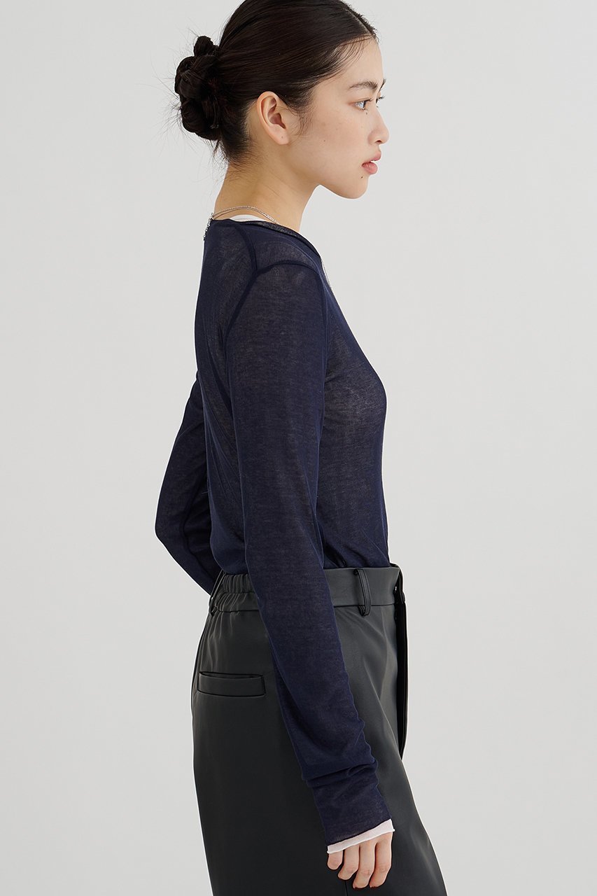 【ウィムガゼット/Whim Gazette】のキョウネンシアープルオーバー 人気、トレンドファッション・服の通販 founy(ファニー) 　ファッション　Fashion　レディースファッション　Fashion for Women　トップス・カットソー　Cut & Sew Tops　シャツ・ブラウス・オフィスカジュアル　Elegant Blouses & Button-Ups　ロングTシャツ・Tシャツ　Longline T-Shirts & Tees　カジュアルプルオーバー・ニットトップス　Pullovers & Knit Tops / Casual Pullovers　カットソー・ベーシックTシャツ　Cut-and-Sewn Tops / Stretch Tees & Basics　インナー　Innerwear　シアー　Sheer, See-Through　ジャケット　Jacket, Outerwear　スリーブ　Sleeve, Long Sleeve / Short Sleeve　ベーシック　Basic, Essential　ロング　Long, Long-Length　エレガント 上品　Elegant　other-4|ID: prp329100004929922 ipo3291000000036998859