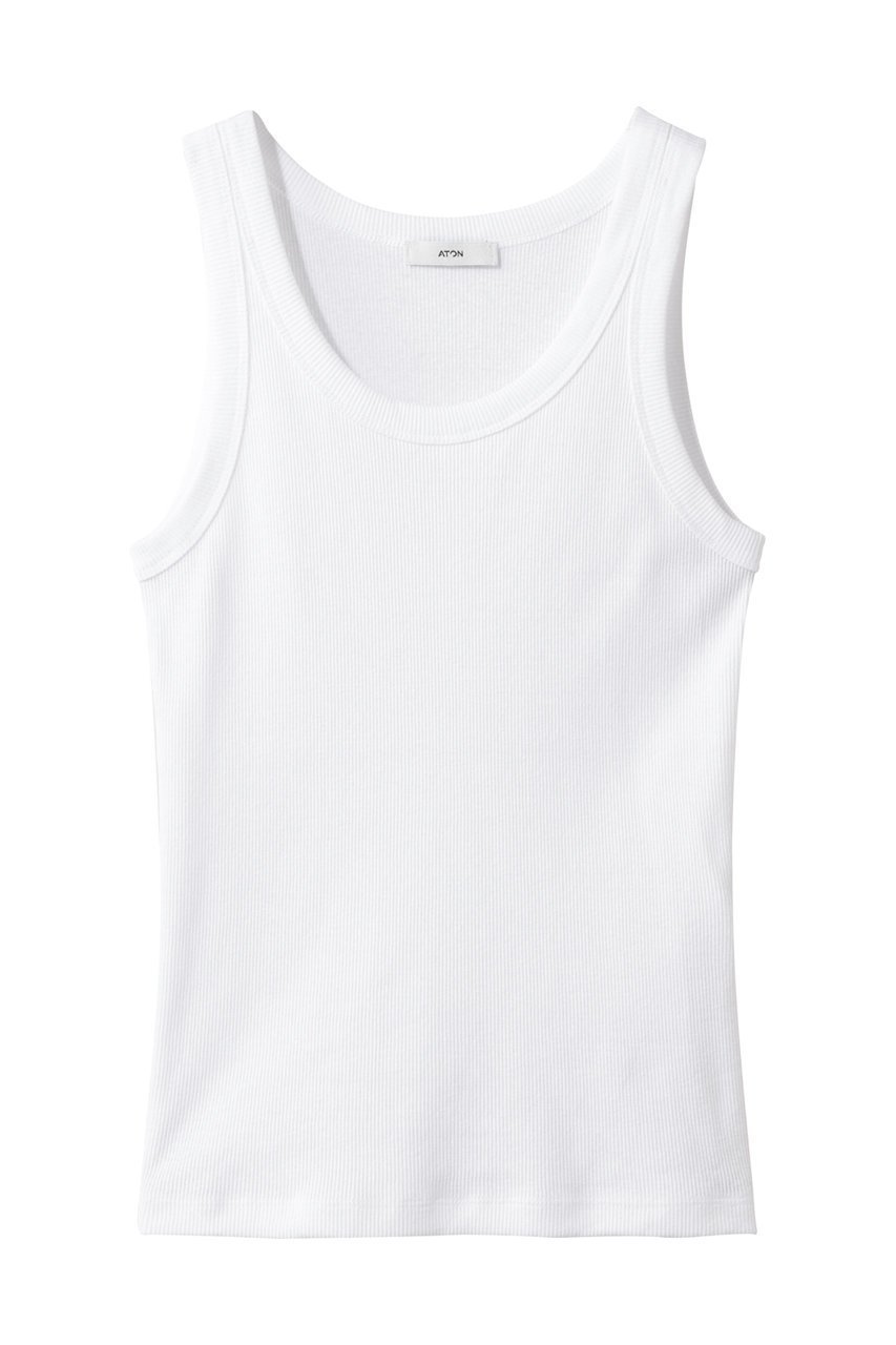 【エイトン/ATON】のRECYCLE SUVIN リブ タンクトップ インテリア・キッズ・メンズ・レディースファッション・服の通販 founy(ファニー) 　ファッション　Fashion　レディースファッション　Fashion for Women　トップス・カットソー　Cut & Sew Tops　キャミソール&ノースリーブ　Camisoles & Sleeveless Tops　シャツ・ブラウス・オフィスカジュアル　Elegant Blouses & Button-Ups　ロングTシャツ・Tシャツ　Longline T-Shirts & Tees　カットソー・ベーシックTシャツ　Cut-and-Sewn Tops / Stretch Tees & Basics　インナー　Innerwear　キャミソール　Camisole, Spaghetti Strap Top　タンク　Tank Top, Sleeveless Top　ホワイト|ID: prp329100004929955 ipo3291000000036999246