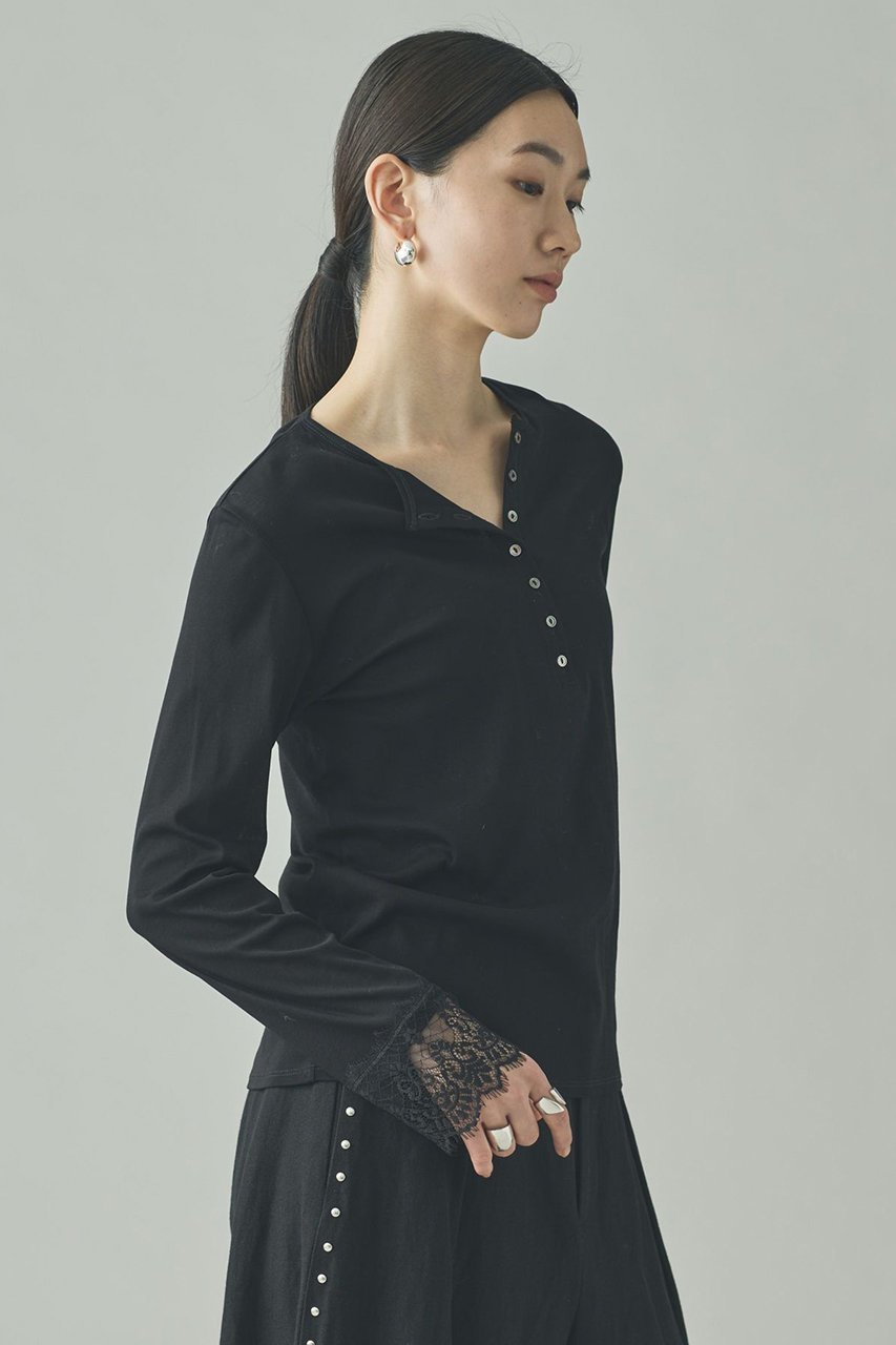 【カレンソロジー/Curensology】のヘンリーレースロングスリーブTシャツ 人気、トレンドファッション・服の通販 founy(ファニー) 　ファッション　Fashion　レディースファッション　Fashion for Women　トップス・カットソー　Cut & Sew Tops　シャツ・ブラウス・オフィスカジュアル　Elegant Blouses & Button-Ups　ロングTシャツ・Tシャツ　Longline T-Shirts & Tees　カットソー・ベーシックTシャツ　Cut-and-Sewn Tops / Stretch Tees & Basics　おすすめ　Recommended / Our Picks　カットソー　Cut and Sewn Top　キュプラ　Cupro, Eco Fabric　シアー　Sheer, See-Through　スリーブ　Sleeve, Long Sleeve / Short Sleeve　フェミニン　Feminine, Girly　レース　Lace, Lace Fabric　ロング　Long, Long-Length　エレガント 上品　Elegant　A/W・秋冬　Autumn/Winter　other-3|ID: prp329100004929961 ipo3291000000036999324