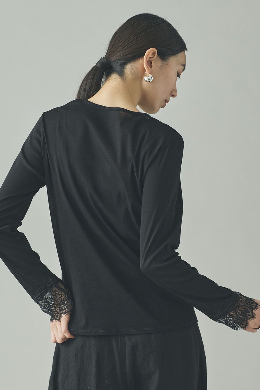 【カレンソロジー/Curensology】のヘンリーレースロングスリーブTシャツ 人気、トレンドファッション・服の通販 founy(ファニー) 　ファッション　Fashion　レディースファッション　Fashion for Women　トップス・カットソー　Cut & Sew Tops　シャツ・ブラウス・オフィスカジュアル　Elegant Blouses & Button-Ups　ロングTシャツ・Tシャツ　Longline T-Shirts & Tees　カットソー・ベーシックTシャツ　Cut-and-Sewn Tops / Stretch Tees & Basics　おすすめ　Recommended / Our Picks　カットソー　Cut and Sewn Top　キュプラ　Cupro, Eco Fabric　シアー　Sheer, See-Through　スリーブ　Sleeve, Long Sleeve / Short Sleeve　フェミニン　Feminine, Girly　レース　Lace, Lace Fabric　ロング　Long, Long-Length　エレガント 上品　Elegant　A/W・秋冬　Autumn/Winter　other-4|ID: prp329100004929961 ipo3291000000036999326