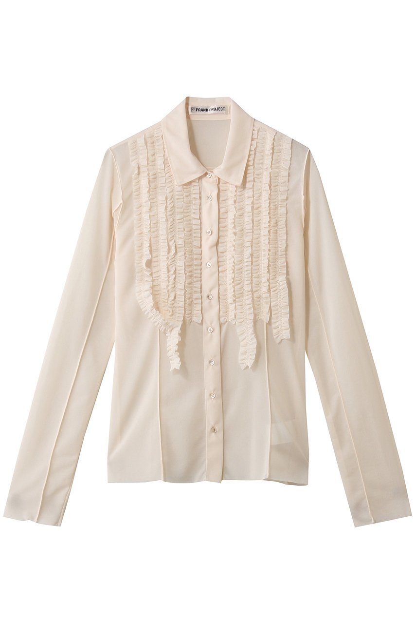 【プランク プロジェクト/PRANK PROJECT】のフリルジャージーシャツ インテリア・キッズ・メンズ・レディースファッション・服の通販 founy(ファニー) 　ファッション　Fashion　レディースファッション　Fashion for Women　トップス・カットソー　Cut & Sew Tops　シャツ・ブラウス・オフィスカジュアル　Elegant Blouses & Button-Ups　ロングTシャツ・Tシャツ　Longline T-Shirts & Tees　カットソー・ベーシックTシャツ　Cut-and-Sewn Tops / Stretch Tees & Basics　おすすめ　Recommended / Our Picks　コンパクト　Compact, Small Size　ストレッチ　Stretch, Stretchy Fabric　スリーブ　Sleeve, Long Sleeve / Short Sleeve　チュール　Tulip, Tulip Motif　デニム　Denim, Jeans Material　バランス　Balance, Style Balance　フィット　Fit, Slim Fit　フリル　Frill, Ruffle　ボトム　Bottoms, Lower Wear　ロング　Long, Long-Length　IVR(アイボリー)|ID: prp329100004929970 ipo3291000000036999429