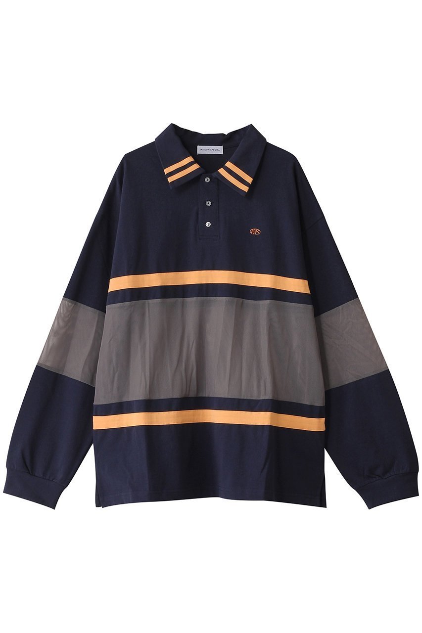 【メゾンスペシャル/MAISON SPECIAL】のMesh Fabric Combination Rugby Shirt/メッシュコンビラガーシャツ インテリア・キッズ・メンズ・レディースファッション・服の通販 founy(ファニー) 　ファッション　Fashion　レディースファッション　Fashion for Women　トップス・カットソー　Cut & Sew Tops　シャツ・ブラウス・オフィスカジュアル　Elegant Blouses & Button-Ups　ロングTシャツ・Tシャツ　Longline T-Shirts & Tees　カットソー・ベーシックTシャツ　Cut-and-Sewn Tops / Stretch Tees & Basics　インナー　Innerwear　カットソー　Cut and Sewn Top　コンビ　Combo, Combination Style　ジャケット　Jacket, Outerwear　スポーツ　Sports, Activewear　スリーブ　Sleeve, Long Sleeve / Short Sleeve　ビッグ　Big, Oversized　ミックス　Mix, Mixed Style　メッシュ　Mesh, Net Fabric　ロング　Long, Long-Length　おすすめ　Recommended / Our Picks　NVY(ネイビー)|ID: prp329100004929985 ipo3291000000036999597
