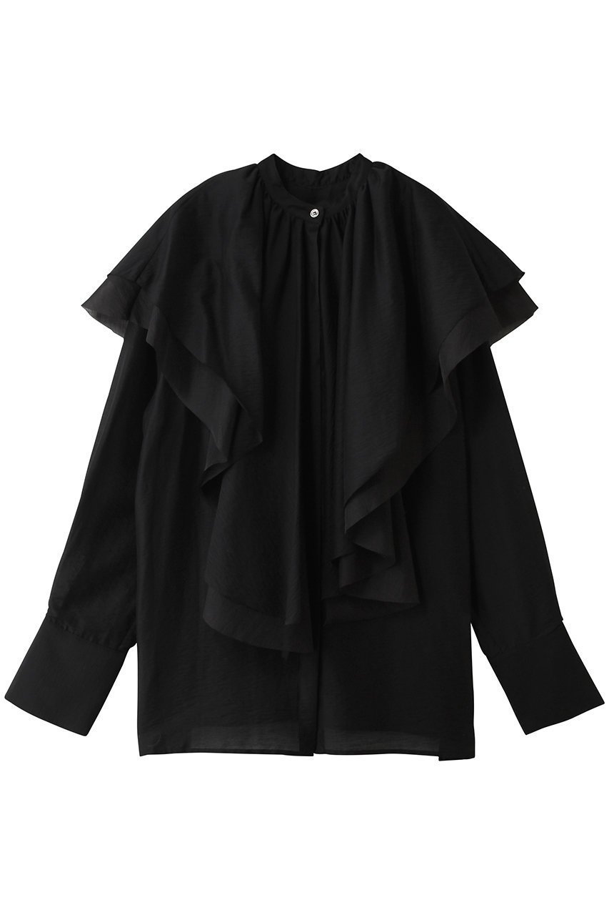 【プランク プロジェクト/PRANK PROJECT】のボリュームラッフル2WAYトップ インテリア・キッズ・メンズ・レディースファッション・服の通販 founy(ファニー) 　ファッション　Fashion　レディースファッション　Fashion for Women　トップス・カットソー　Cut & Sew Tops　シャツ・ブラウス・オフィスカジュアル　Elegant Blouses & Button-Ups　ロングTシャツ・Tシャツ　Longline T-Shirts & Tees　カットソー・ベーシックTシャツ　Cut-and-Sewn Tops / Stretch Tees & Basics　シアー　Sheer, See-Through　シルク　Silk, 100% Silk　ジャケット　Jacket, Outerwear　スリーブ　Sleeve, Long Sleeve / Short Sleeve　タイトスカート　Pencil Skirt, Tight Skirt　デニム　Denim, Jeans Material　バランス　Balance, Style Balance　フォルム　Silhouette, Form　フリル　Frill, Ruffle　ロング　Long, Long-Length　BLK(ブラック)|ID: prp329100004930002 ipo3291000000036999863