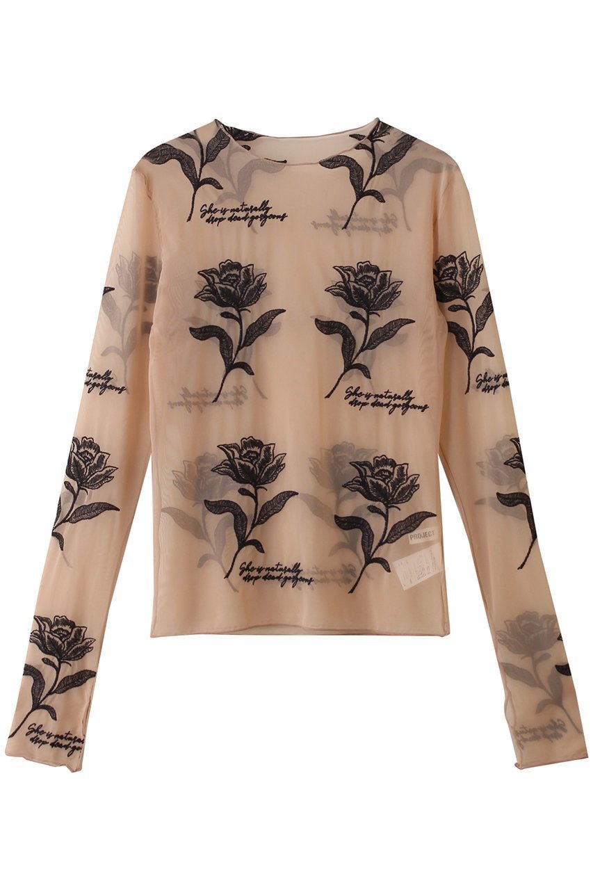 【プランク プロジェクト/PRANK PROJECT】のフラワーエンブロイダリートップス インテリア・キッズ・メンズ・レディースファッション・服の通販 founy(ファニー) 　ファッション　Fashion　レディースファッション　Fashion for Women　トップス・カットソー　Cut & Sew Tops　シャツ・ブラウス・オフィスカジュアル　Elegant Blouses & Button-Ups　ロングTシャツ・Tシャツ　Longline T-Shirts & Tees　カットソー・ベーシックTシャツ　Cut-and-Sewn Tops / Stretch Tees & Basics　おすすめ　Recommended / Our Picks　インナー　Innerwear　ジャケット　Jacket, Outerwear　スリーブ　Sleeve, Long Sleeve / Short Sleeve　チュール　Tulip, Tulip Motif　ロング　Long, Long-Length　手描き　Hand-Drawn, Illustrated　BGE(ベージュ)|ID: prp329100004930005 ipo3291000000036999900