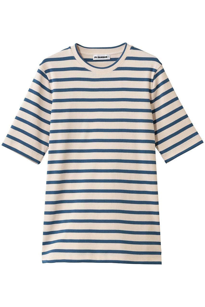 【ジル サンダー/JIL SANDER】の【JIL SANDER+】クルーネック ショートスリーブ ボーダーTシャツ 人気、トレンドファッション・服の通販 founy(ファニー) 　ファッション　Fashion　レディースファッション　Fashion for Women　トップス・カットソー　Cut & Sew Tops　シャツ・ブラウス・オフィスカジュアル　Elegant Blouses & Button-Ups　ロングTシャツ・Tシャツ　Longline T-Shirts & Tees　カットソー・ベーシックTシャツ　Cut-and-Sewn Tops / Stretch Tees & Basics　ショート　Short, Short Length　ジャケット　Jacket, Outerwear　スリーブ　Sleeve, Long Sleeve / Short Sleeve　ボーダー　Border, Stripe　エレガント 上品　Elegant　 other-1|ID: prp329100004930009 ipo3291000000036999949