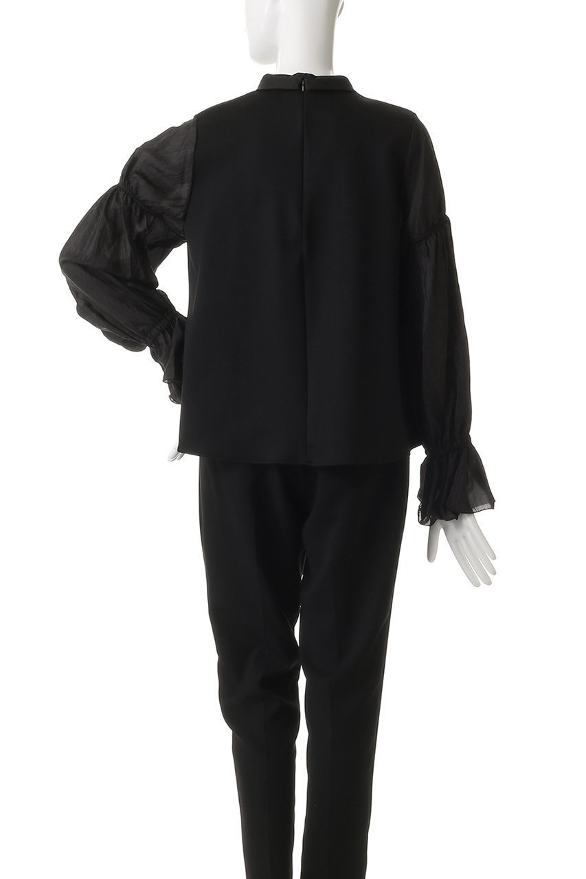 【ランバン オン ブルー/LANVIN en Bleu】のギャザースリーブコンビカットソー 人気、トレンドファッション・服の通販 founy(ファニー) 　ファッション　Fashion　レディースファッション　Fashion for Women　トップス・カットソー　Cut & Sew Tops　シャツ・ブラウス・オフィスカジュアル　Elegant Blouses & Button-Ups　ロングTシャツ・Tシャツ　Longline T-Shirts & Tees　カットソー・ベーシックTシャツ　Cut-and-Sewn Tops / Stretch Tees & Basics　カットソー　Cut and Sewn Top　ギャザー　Gathered, Ruffled　シンプル　Simple, Minimal　スタンド　Stand Collar, Upright Stand　スリーブ　Sleeve, Long Sleeve / Short Sleeve　マニッシュ　Mannish, Boyish　ロング　Long, Long-Length　other-4|ID: prp329100004930019 ipo3291000000037000059