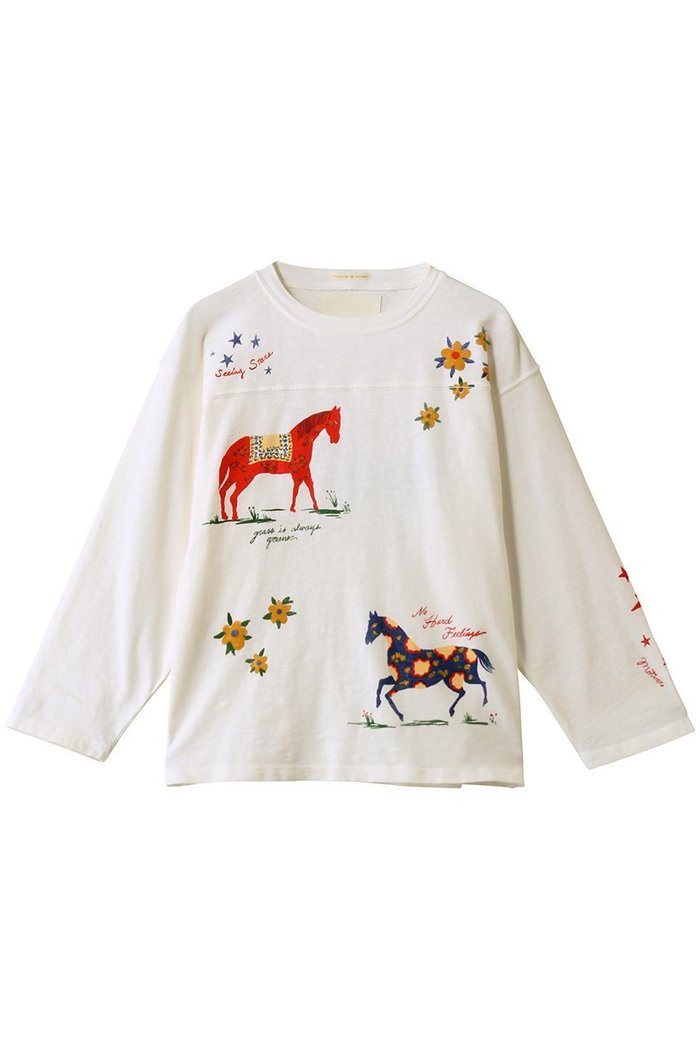 【マザー/MOTHER】のTHE PEASANT POET ホースプリント ロングTシャツ (WHE) インテリア・キッズ・メンズ・レディースファッション・服の通販 founy(ファウニー) https://founy.com/ ファッション Fashion レディースファッション Fashion for Women トップス・カットソー Cut & Sew Tops シャツ・ブラウス・オフィスカジュアル Elegant Blouses & Button-Ups ロングTシャツ・Tシャツ Longline T-Shirts & Tees カットソー・ベーシックTシャツ Cut-and-Sewn Tops / Stretch Tees & Basics スリーブ Sleeve, Long Sleeve / Short Sleeve フォルム Silhouette, Form プリント Print, Printed Pattern ボトム Bottoms, Lower Wear モチーフ Motif, Design Theme ロング Long, Long-Length |ID: prp329100004930029 ipo3291000000037000137