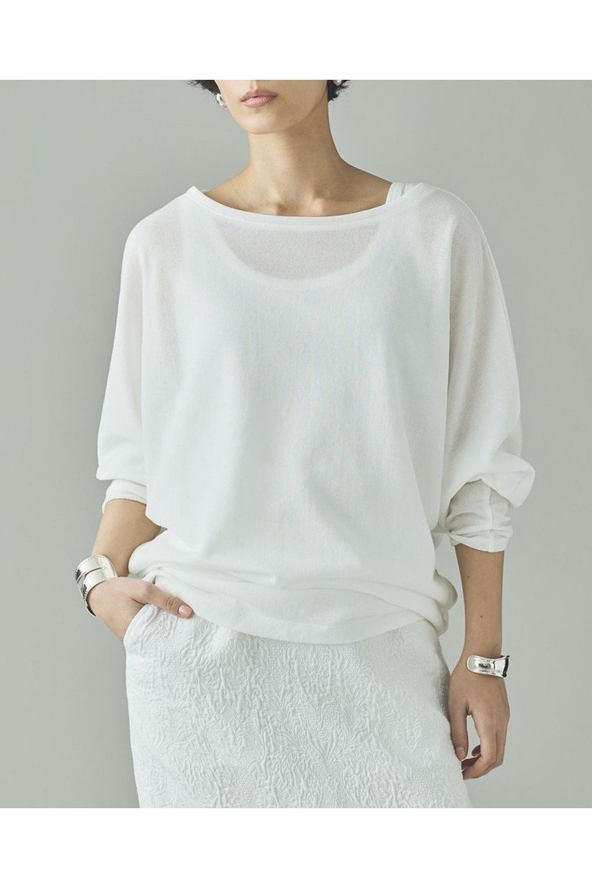 【カレンソロジー/Curensology】のシアードルマンプルオーバー インテリア・キッズ・メンズ・レディースファッション・服の通販 founy(ファニー) 　ファッション　Fashion　レディースファッション　Fashion for Women　トップス・カットソー　Cut & Sew Tops　シャツ・ブラウス・オフィスカジュアル　Elegant Blouses & Button-Ups　ロングTシャツ・Tシャツ　Longline T-Shirts & Tees　カジュアルプルオーバー・ニットトップス　Pullovers & Knit Tops / Casual Pullovers　カットソー・ベーシックTシャツ　Cut-and-Sewn Tops / Stretch Tees & Basics　アクセサリー　Fashion Accessories　シアー　Sheer, See-Through　スリット　Slit, Slit Detail　スリーブ　Sleeve, Long Sleeve / Short Sleeve　ロング　Long, Long-Length　夏　Summer　ホワイト|ID: prp329100004930067 ipo3291000000037000642