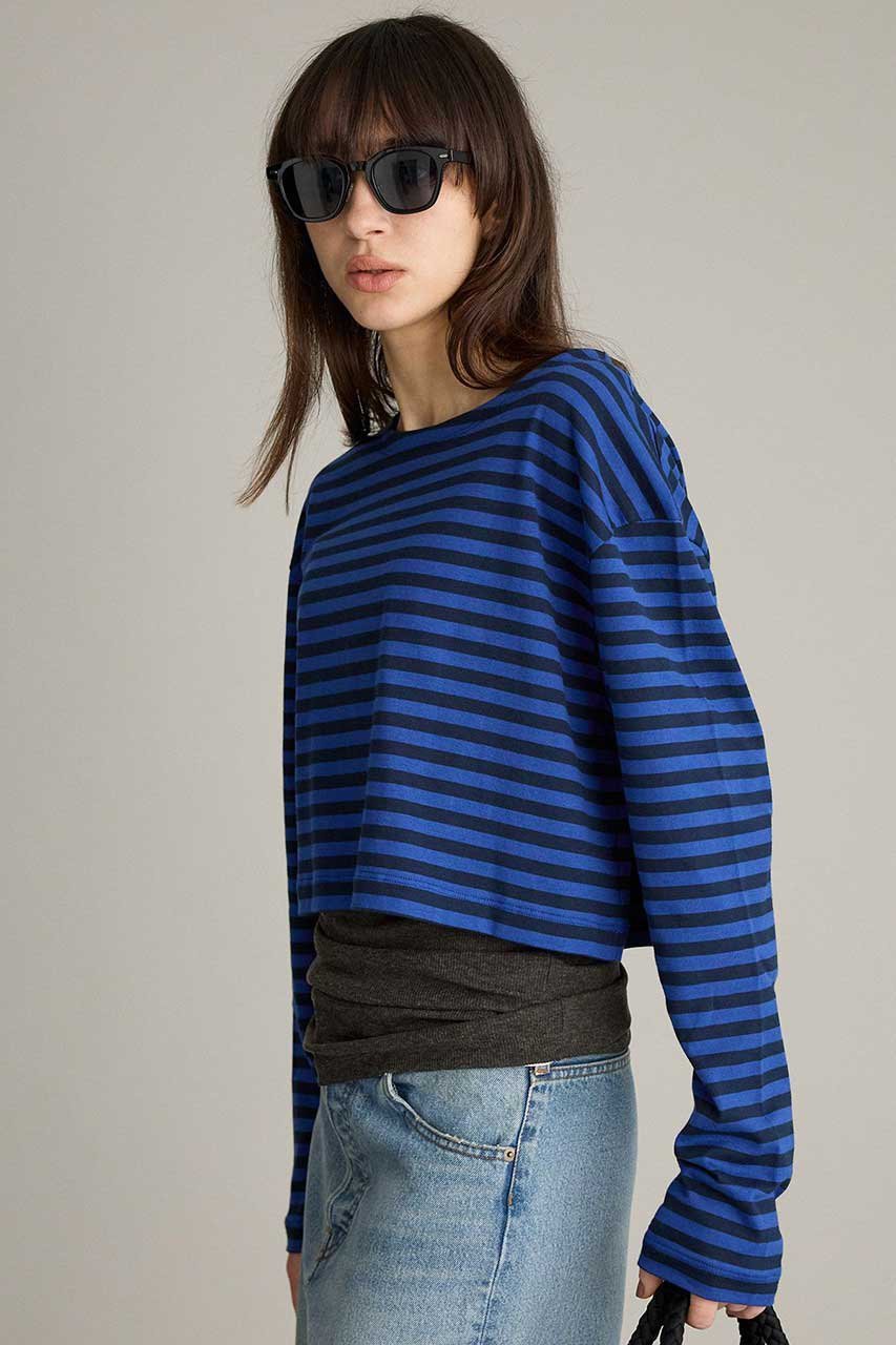 【ブリル/BRILL】のワイドクロップドカットソー インテリア・キッズ・メンズ・レディースファッション・服の通販 founy(ファニー) 　ファッション　Fashion　レディースファッション　Fashion for Women　トップス・カットソー　Cut & Sew Tops　シャツ・ブラウス・オフィスカジュアル　Elegant Blouses & Button-Ups　ロングTシャツ・Tシャツ　Longline T-Shirts & Tees　カットソー・ベーシックTシャツ　Cut-and-Sewn Tops / Stretch Tees & Basics　スリーブ　Sleeve, Long Sleeve / Short Sleeve　バスク　Basque, Basque Style　バランス　Balance, Style Balance　ボーダー　Border, Stripe　ロング　Long, Long-Length　ブルー|ID: prp329100004930072 ipo3291000000037000683