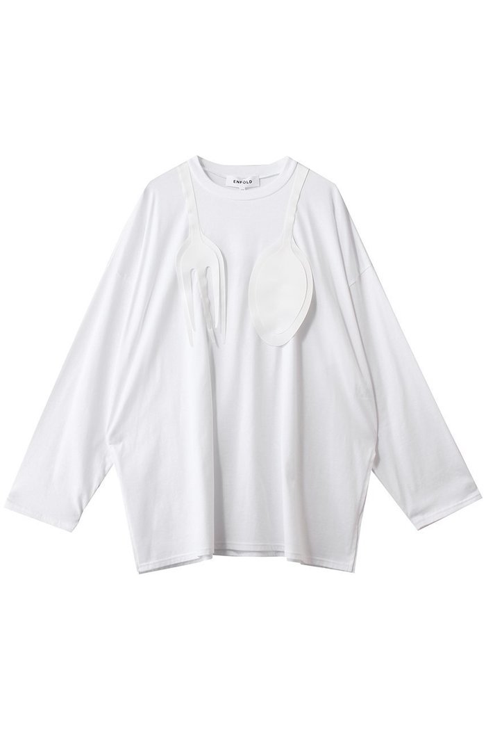 【エンフォルド/ENFOLD】のCUTLERY MOTIF LONG-SLEEVE T-SHIRT インテリア・キッズ・メンズ・レディースファッション・服の通販 founy(ファウニー) https://founy.com/ ファッション Fashion レディースファッション Fashion for Women トップス・カットソー Cut & Sew Tops シャツ・ブラウス・オフィスカジュアル Elegant Blouses & Button-Ups ロングTシャツ・Tシャツ Longline T-Shirts & Tees カットソー・ベーシックTシャツ Cut-and-Sewn Tops / Stretch Tees & Basics サテン Satin, Glossy Fabric スリーブ Sleeve, Long Sleeve / Short Sleeve モチーフ Motif, Design Theme ロング Long, Long-Length 今季 This Season, Current Season 定番 Standard, Basic Item |ID: prp329100004930108 ipo3291000000037001014