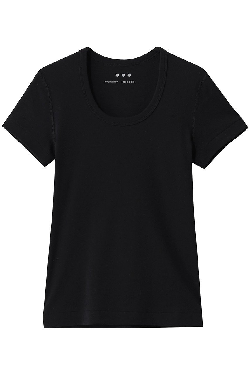 【エリオポール/heliopole】の【THREE DOTS】JESSICA S/S カットソー インテリア・キッズ・メンズ・レディースファッション・服の通販 founy(ファニー) 　ファッション　Fashion　レディースファッション　Fashion for Women　トップス・カットソー　Cut & Sew Tops　シャツ・ブラウス・オフィスカジュアル　Elegant Blouses & Button-Ups　ロングTシャツ・Tシャツ　Longline T-Shirts & Tees　カットソー・ベーシックTシャツ　Cut-and-Sewn Tops / Stretch Tees & Basics　おすすめ　Recommended / Our Picks　インナー　Innerwear　カットソー　Cut and Sewn Top　コンパクト　Compact, Small Size　ショート　Short, Short Length　シンプル　Simple, Minimal　スリーブ　Sleeve, Long Sleeve / Short Sleeve　ベーシック　Basic, Essential　夏　Summer　S/S・春夏　SS, Spring/Summer, Warm Season　ブラック|ID: prp329100004930277 ipo3291000000037002746