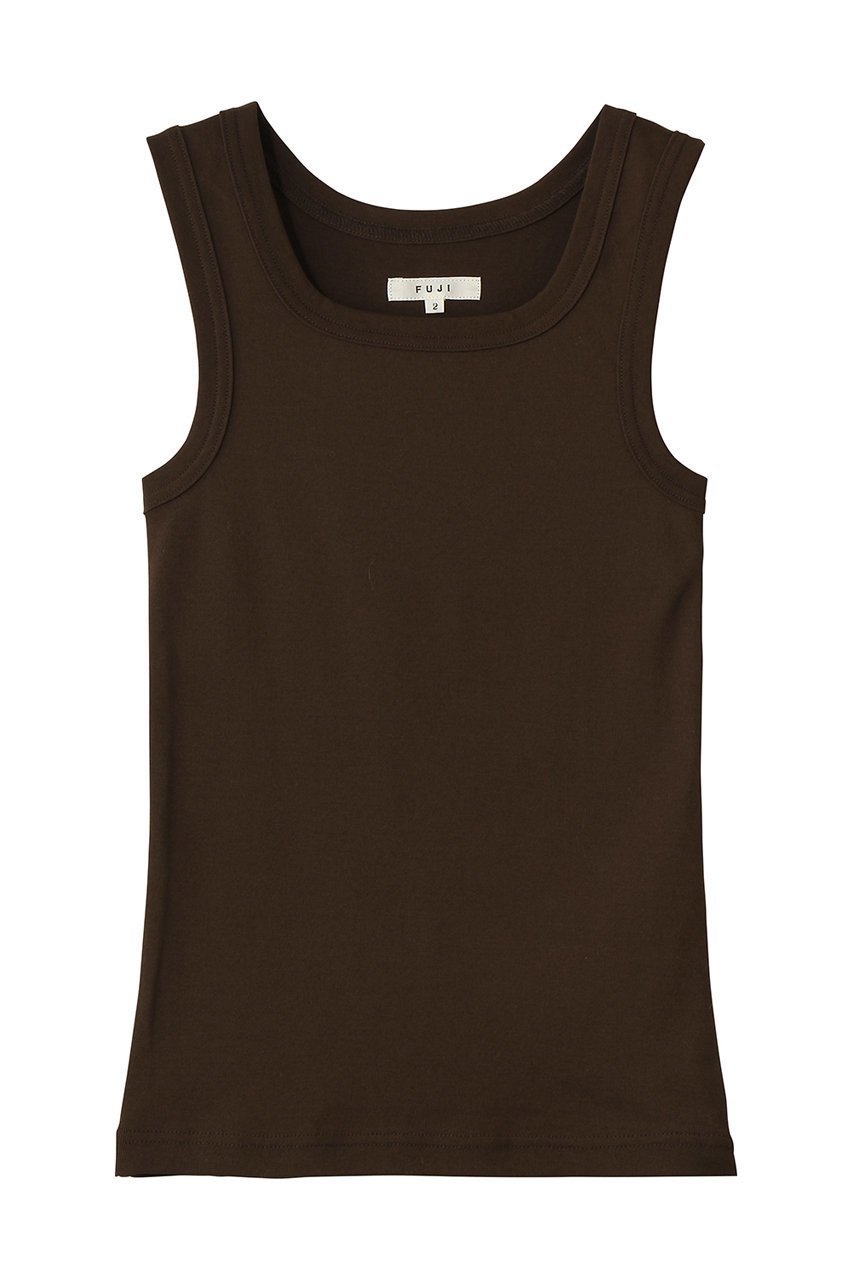 【フジ/FUJI】のCOTTON SQUARE TANK TOP インテリア・キッズ・メンズ・レディースファッション・服の通販 founy(ファニー) 　ファッション　Fashion　レディースファッション　Fashion for Women　トップス・カットソー　Cut & Sew Tops　キャミソール&ノースリーブ　Camisoles & Sleeveless Tops　シャツ・ブラウス・オフィスカジュアル　Elegant Blouses & Button-Ups　ロングTシャツ・Tシャツ　Longline T-Shirts & Tees　カットソー・ベーシックTシャツ　Cut-and-Sewn Tops / Stretch Tees & Basics　インナー　Innerwear　キャミソール　Camisole, Spaghetti Strap Top　シンプル　Simple, Minimal　タンク　Tank Top, Sleeveless Top　デコルテ　Décolleté, Neckline　BROWN|ID: prp329100004930337 ipo3291000000037003402
