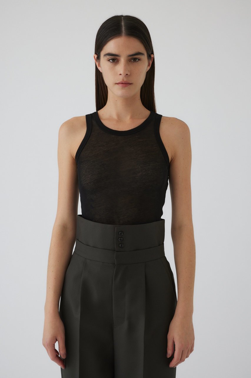 【リムアーク/RIM.ARK】のGauze tank/ガーゼタンク インテリア・キッズ・メンズ・レディースファッション・服の通販 founy(ファニー) 　ファッション　Fashion　レディースファッション　Fashion for Women　トップス・カットソー　Cut & Sew Tops　キャミソール&ノースリーブ　Camisoles & Sleeveless Tops　シャツ・ブラウス・オフィスカジュアル　Elegant Blouses & Button-Ups　ロングTシャツ・Tシャツ　Longline T-Shirts & Tees　カットソー・ベーシックTシャツ　Cut-and-Sewn Tops / Stretch Tees & Basics　キャミソール　Camisole, Spaghetti Strap Top　シアー　Sheer, See-Through　タンク　Tank Top, Sleeveless Top　ブラック|ID: prp329100004930480 ipo3291000000037004973