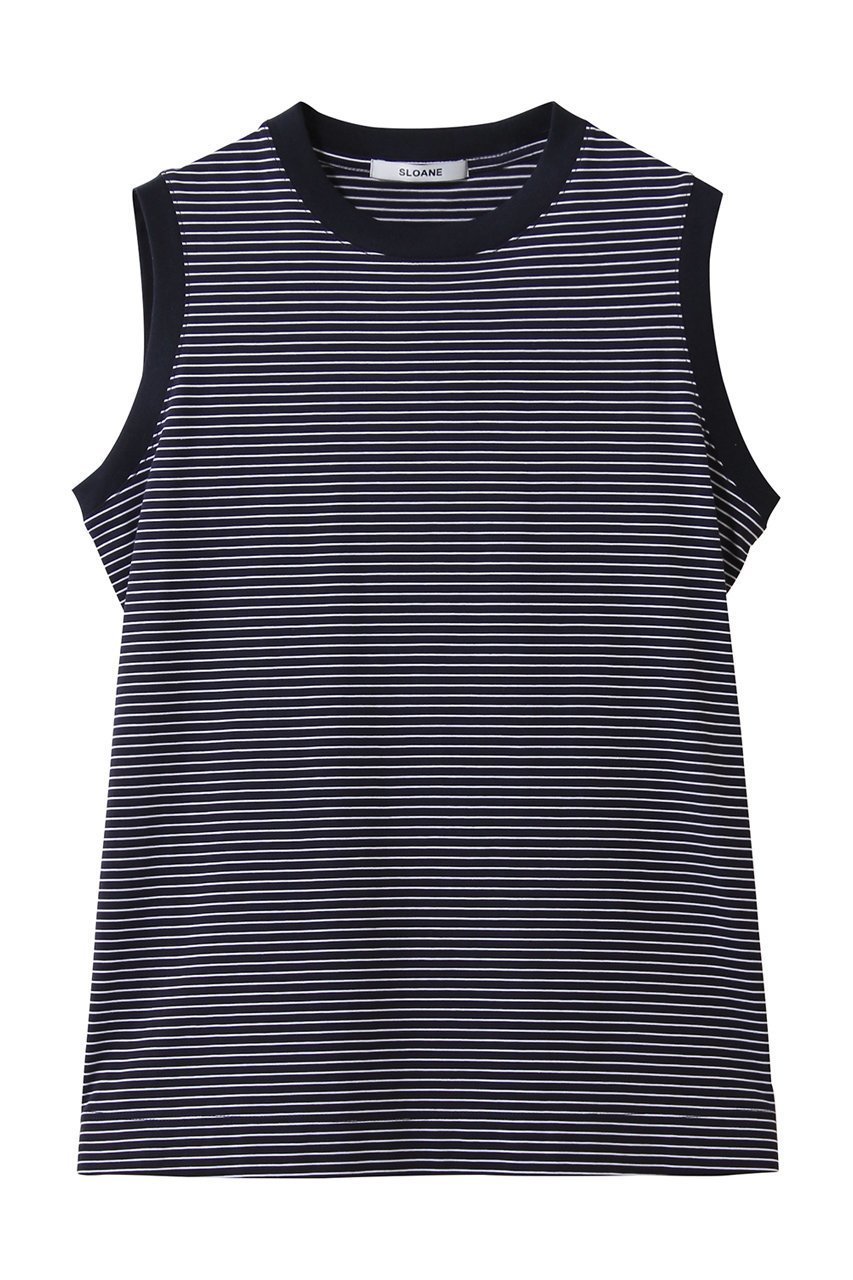 【スローン/SLOANE】の72/2コットン天竺 マイクロボーダーノースリーブ インテリア・キッズ・メンズ・レディースファッション・服の通販 founy(ファニー) 　ファッション　Fashion　レディースファッション　Fashion for Women　トップス・カットソー　Cut & Sew Tops　キャミソール&ノースリーブ　Camisoles & Sleeveless Tops　シャツ・ブラウス・オフィスカジュアル　Elegant Blouses & Button-Ups　ロングTシャツ・Tシャツ　Longline T-Shirts & Tees　カットソー・ベーシックTシャツ　Cut-and-Sewn Tops / Stretch Tees & Basics　なめらか　Smooth, Silky Texture　キャミソール　Camisole, Spaghetti Strap Top　タンク　Tank Top, Sleeveless Top　ノースリーブ　Sleeveless, No-Sleeve　バランス　Balance, Style Balance　ボーダー　Border, Stripe　夏　Summer　春　Spring　S/S・春夏　SS, Spring/Summer, Warm Season　ネイビー×細ホワイト|ID: prp329100004930633 ipo3291000000037006626