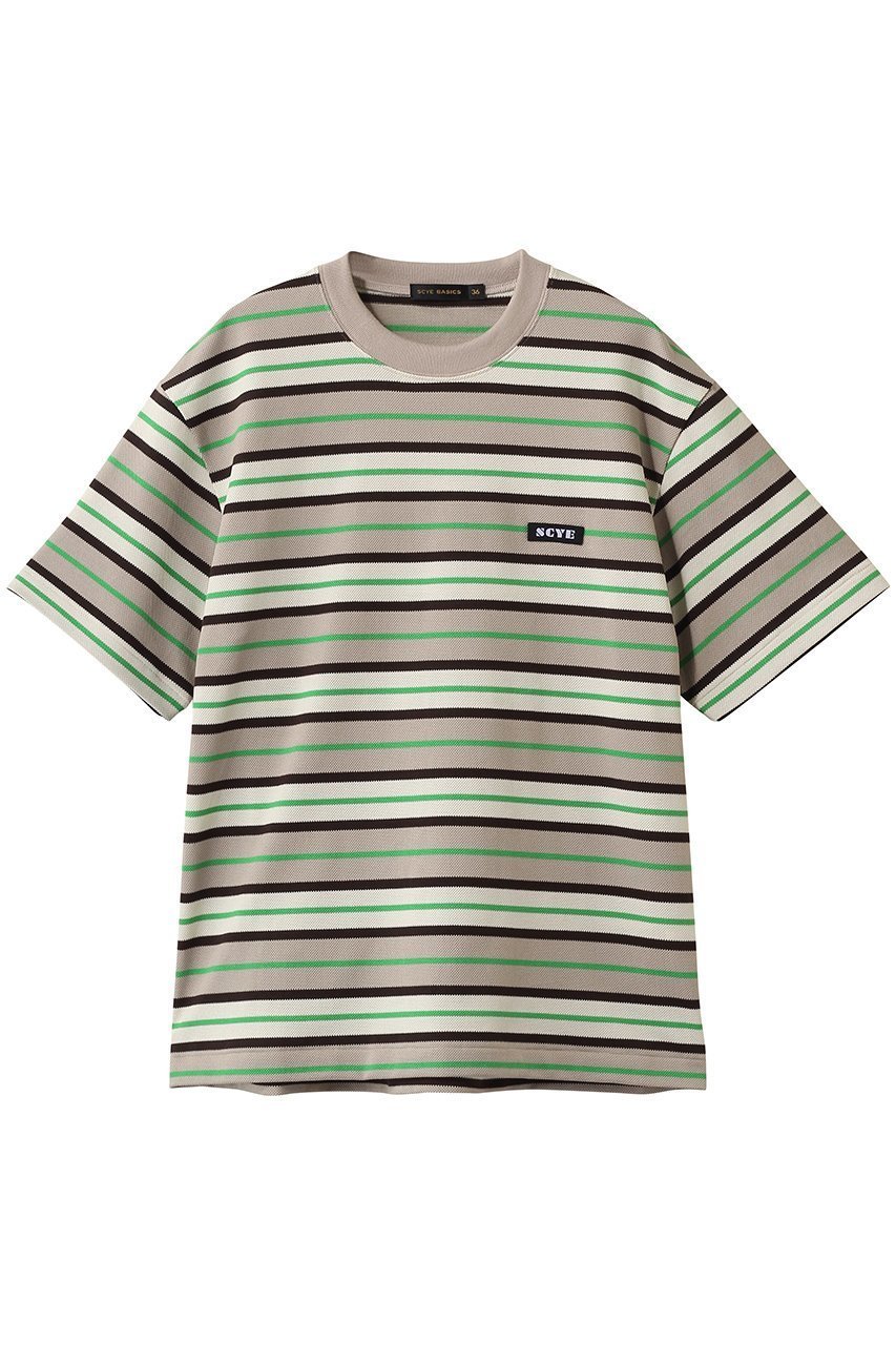 【サイ サイベーシックス/Scye SCYE BASICS / MEN】の【MEN】【SCYE BASICS】Striped Cotton Piquet Tシャツ インテリア・キッズ・メンズ・レディースファッション・服の通販 founy(ファニー) 　ファッション　Fashion　メンズファッション　Fashion for Men　トップス・カットソー　Cut & Sew Tops　メンズシャツ　Shirts　ショート　Short, Short Length　スリーブ　Sleeve, Long Sleeve / Short Sleeve　バランス　Balance, Style Balance　フィット　Fit, Slim Fit　ボックス　Boxy, Box Shape　ボーダー　Border, Stripe　リラックス　Relax, Relaxed Fit　夏　Summer　無地　Plain, Solid Color　鹿の子　Piqué, Kanoko Fabric　グリーン|ID: prp329100004930681 ipo3291000000037007092