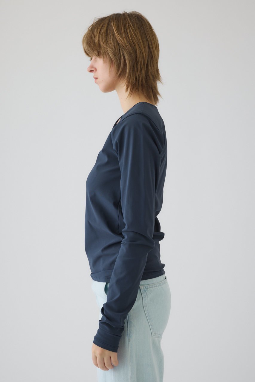 【リムアーク/RIM.ARK】のCross strap skin tops/トップス 人気、トレンドファッション・服の通販 founy(ファニー) 　ファッション　Fashion　レディースファッション　Fashion for Women　トップス・カットソー　Cut & Sew Tops　シャツ・ブラウス・オフィスカジュアル　Elegant Blouses & Button-Ups　ロングTシャツ・Tシャツ　Longline T-Shirts & Tees　カットソー・ベーシックTシャツ　Cut-and-Sewn Tops / Stretch Tees & Basics　おすすめ　Recommended / Our Picks　ストレッチ　Stretch, Stretchy Fabric　スリーブ　Sleeve, Long Sleeve / Short Sleeve　デコルテ　Décolleté, Neckline　フィット　Fit, Slim Fit　ロング　Long, Long-Length　other-3|ID: prp329100004930699 ipo3291000000037007207