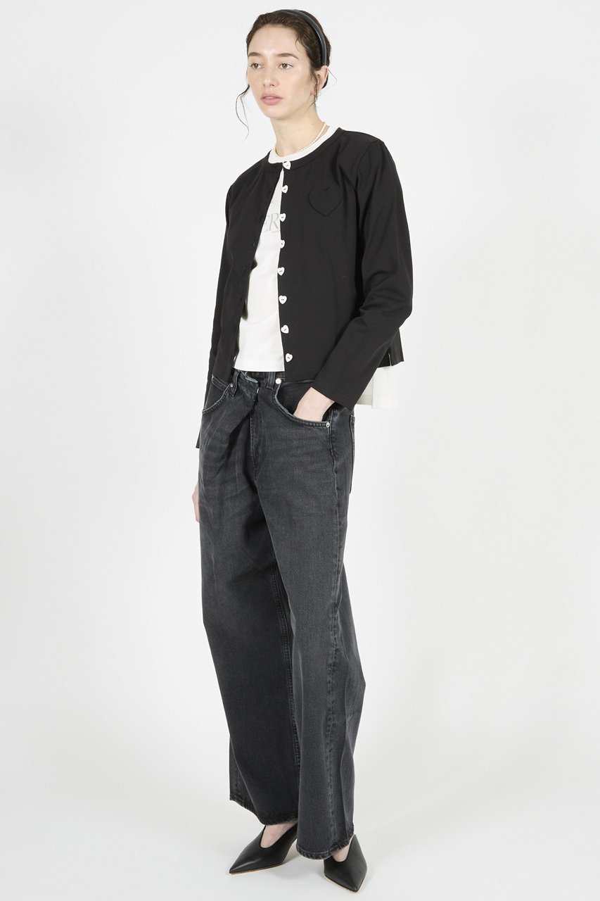 【ミュベール/MUVEIL】のハートボタン天竺カーディガン 人気、トレンドファッション・服の通販 founy(ファニー) 　ファッション　Fashion　レディースファッション　Fashion for Women　トップス・カットソー　Cut & Sew Tops　カーディガン・羽織り　Layered Style Cardigans　シャツ・ブラウス・オフィスカジュアル　Elegant Blouses & Button-Ups　ロングTシャツ・Tシャツ　Longline T-Shirts & Tees　カットソー・ベーシックTシャツ　Cut-and-Sewn Tops / Stretch Tees & Basics　カーディガン　Cardigan, Knitwear　クロップド　Cropped, Short Length　コンパクト　Compact, Small Size　モノトーン　Monotone, Black and White　再入荷　Restock / Back in Stock　other-7|ID: prp329100004930763 ipo3291000000037007820