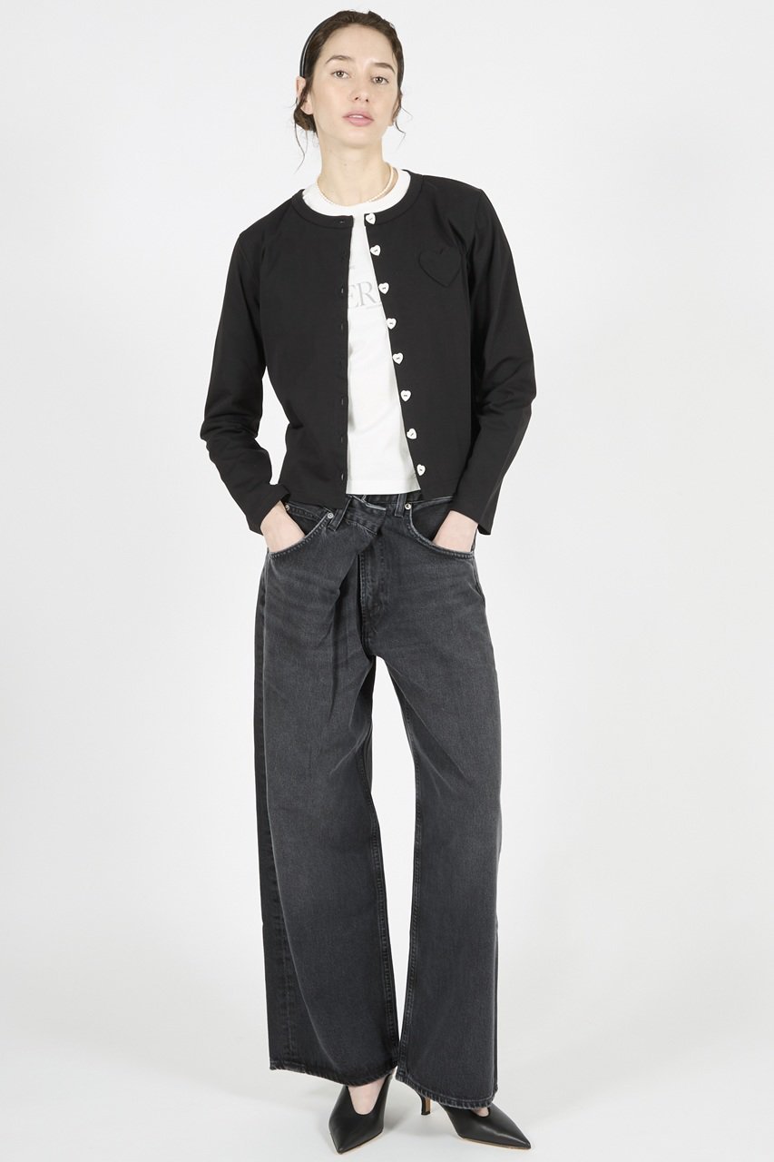 【ミュベール/MUVEIL】のハートボタン天竺カーディガン 人気、トレンドファッション・服の通販 founy(ファニー) 　ファッション　Fashion　レディースファッション　Fashion for Women　トップス・カットソー　Cut & Sew Tops　カーディガン・羽織り　Layered Style Cardigans　シャツ・ブラウス・オフィスカジュアル　Elegant Blouses & Button-Ups　ロングTシャツ・Tシャツ　Longline T-Shirts & Tees　カットソー・ベーシックTシャツ　Cut-and-Sewn Tops / Stretch Tees & Basics　カーディガン　Cardigan, Knitwear　クロップド　Cropped, Short Length　コンパクト　Compact, Small Size　モノトーン　Monotone, Black and White　再入荷　Restock / Back in Stock　other-8|ID: prp329100004930763 ipo3291000000037007822