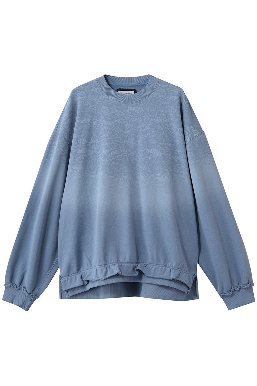 【メゾンスペシャル/MAISON SPECIAL】の【UNISEX】レーススプレーダイ クルーネックPO インテリア・キッズ・メンズ・レディースファッション・服の通販 founy(ファニー) 　ファッション　Fashion　レディースファッション　Fashion for Women　トップス・カットソー　Cut & Sew Tops　シャツ・ブラウス・オフィスカジュアル　Elegant Blouses & Button-Ups　レディースパーカー・カジュアルフーディー　Casual Hoodies & Sweatshirts　ロングTシャツ・Tシャツ　Longline T-Shirts & Tees　スウェット・クルーネックトップス　Sweatshirts & Crewnecks / Relaxed Fit Sweat Tops　カットソー・ベーシックTシャツ　Cut-and-Sewn Tops / Stretch Tees & Basics　ユニセックス　Unisex, Genderless　グラデーション　Gradient, Ombre　ショルダー　Shoulder, Shoulder Strap　スリット　Slit, Slit Detail　ドロップ　Drop Shoulder, Dropped Style　レース　Lace, Lace Fabric　無地　Plain, Solid Color　L.BLU(ライトブルー)|ID: prp329100004930865 ipo3291000000037008645