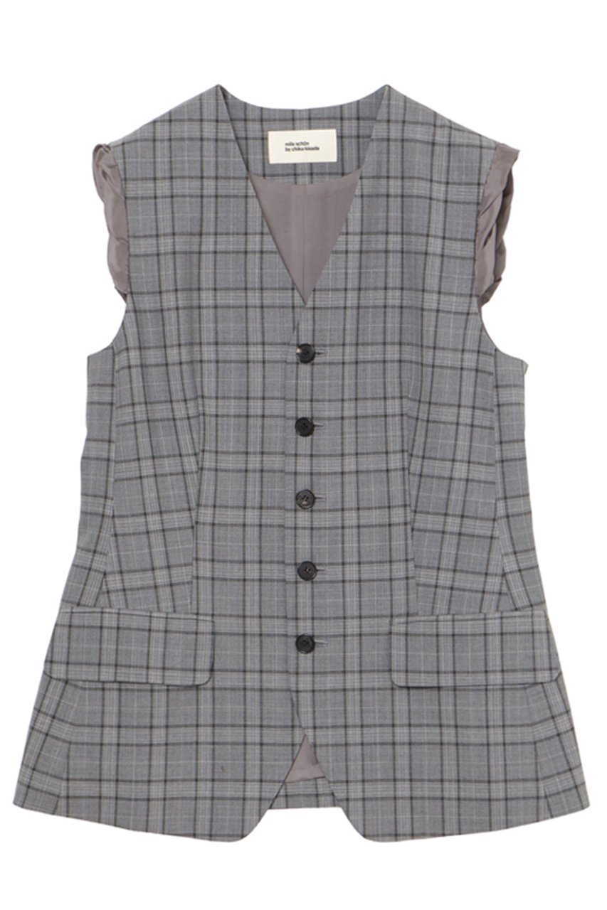 【ミラ ショーン バイ チカ キサダ/mila schon by chika kisada】のウールチェックベスト 人気、トレンドファッション・服の通販 founy(ファニー) 　ファッション　Fashion　レディースファッション　Fashion for Women　アウター　Coat / Outerwear Collection　レディースジャケット・軽アウター　Jackets　ジャケット　Jacket, Outerwear　セットアップ　Set-Up, Coordinated Outfit　チェック　Check, Plaid, Tartan　ノースリーブ　Sleeveless, No-Sleeve　ベスト　Vest, Waistcoat　 other-1|ID: prp329100004931082 ipo3291000000037010673