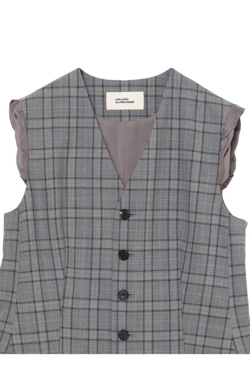 【ミラ ショーン バイ チカ キサダ/mila schon by chika kisada】のウールチェックベスト 人気、トレンドファッション・服の通販 founy(ファニー) 　ファッション　Fashion　レディースファッション　Fashion for Women　アウター　Coat / Outerwear Collection　レディースジャケット・軽アウター　Jackets　ジャケット　Jacket, Outerwear　セットアップ　Set-Up, Coordinated Outfit　チェック　Check, Plaid, Tartan　ノースリーブ　Sleeveless, No-Sleeve　ベスト　Vest, Waistcoat　other-3|ID: prp329100004931082 ipo3291000000037010679
