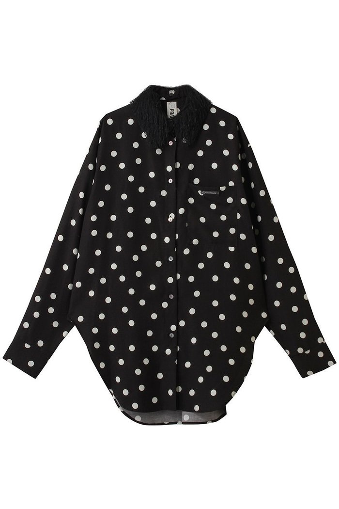 【プランク プロジェクト/PRANK PROJECT】のフェザーカラーシャツ / Feather Collar Shirt インテリア・キッズ・メンズ・レディースファッション・服の通販 founy(ファウニー) https://founy.com/ ファッション Fashion レディースファッション Fashion for Women トップス・カットソー Cut & Sew Tops シャツ・ブラウス・オフィスカジュアル Elegant Blouses & Button-Ups エアリー Airy Texture スラックス Slacks, Dress Pants スリット Slit, Slit Detail スリーブ Sleeve, Long Sleeve / Short Sleeve デニム Denim, Jeans Material ドット Polka Dot, Dot Pattern フェザー Feather, Feather Detail ロング Long, Long-Length |ID: prp329100004931269 ipo3291000000037012456