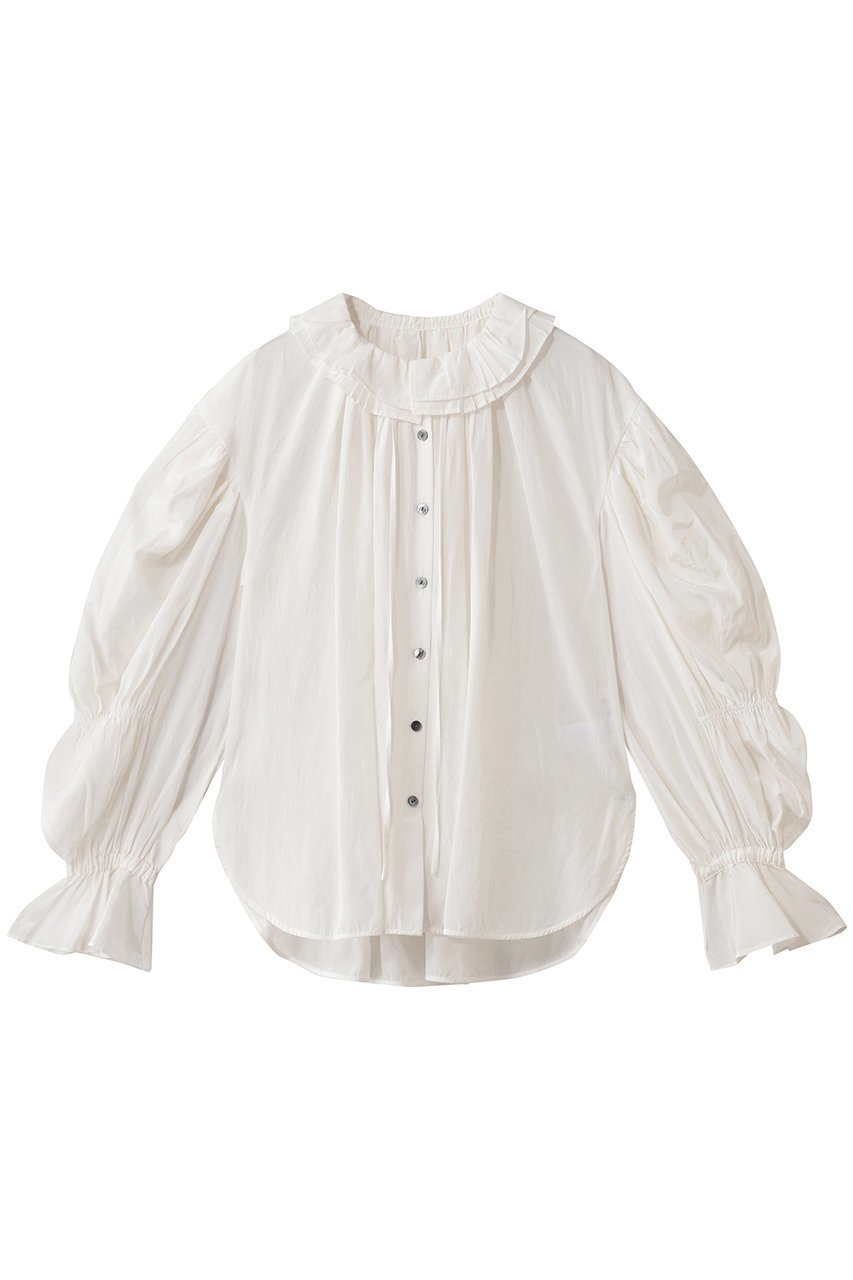 【ランバン オン ブルー/LANVIN en Bleu】のトリアセローンフリルカラーブラウス インテリア・キッズ・メンズ・レディースファッション・服の通販 founy(ファニー) 　ファッション　Fashion　レディースファッション　Fashion for Women　トップス・カットソー　Cut & Sew Tops　シャツ・ブラウス・オフィスカジュアル　Elegant Blouses & Button-Ups　ギャザー　Gathered, Ruffled　スラックス　Slacks, Dress Pants　スリーブ　Sleeve, Long Sleeve / Short Sleeve　デニム　Denim, Jeans Material　フェミニン　Feminine, Girly　フリル　Frill, Ruffle　ロング　Long, Long-Length　オフ|ID: prp329100004931284 ipo3291000000037012529