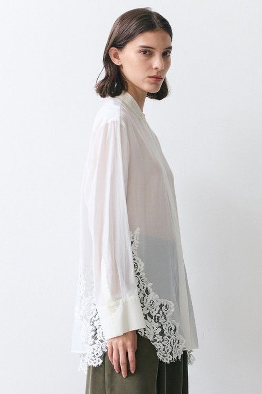 【ベイジ,/BEIGE,】のGALENA / コットンレースバンドカラーシャツ/ インテリア・キッズ・メンズ・レディースファッション・服の通販 founy(ファニー) 　ファッション　Fashion　レディースファッション　Fashion for Women　トップス・カットソー　Cut & Sew Tops　シャツ・ブラウス・オフィスカジュアル　Elegant Blouses & Button-Ups　オケージョン　Occasion Wear　スリーブ　Sleeve, Long Sleeve / Short Sleeve　デニム　Denim, Jeans Material　トレンド　Trend, Trending Now　ビスチェ　Bustier, Corset Top　ボトム　Bottoms, Lower Wear　レース　Lace, Lace Fabric　ロング　Long, Long-Length　ビジネス 仕事 通勤　Business / Work / Commuting　Off White|ID: prp329100004931318 ipo3291000000037012784