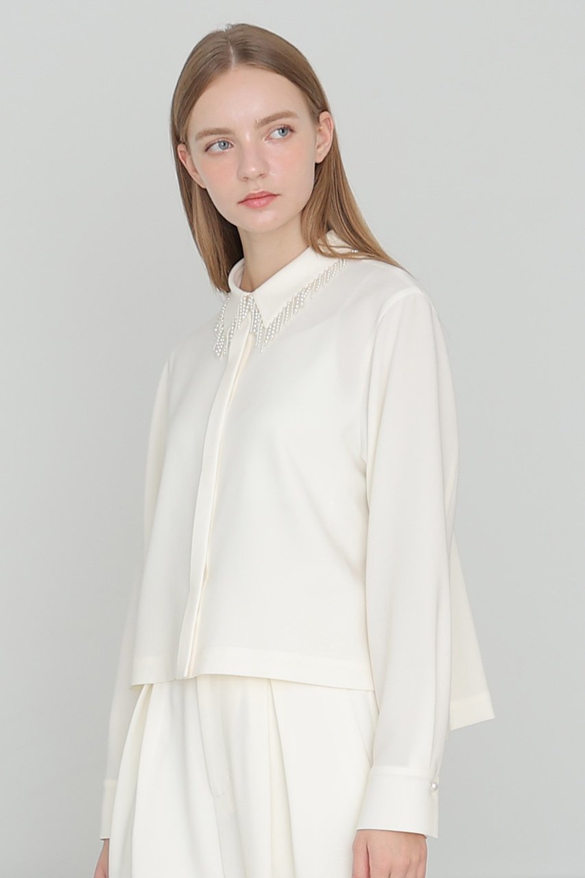 【アナイ/ANAYI】の【セットアップ対応商品】ダブルクロスフリンジビジュー ブラウス 人気、トレンドファッション・服の通販 founy(ファニー) 　ファッション　Fashion　レディースファッション　Fashion for Women　トップス・カットソー　Cut & Sew Tops　シャツ・ブラウス・オフィスカジュアル　Elegant Blouses & Button-Ups　おすすめ　Recommended / Our Picks　コンパクト　Compact, Small Size　スリーブ　Sleeve, Long Sleeve / Short Sleeve　セットアップ　Set-Up, Coordinated Outfit　ダブル　Double, Double-Breasted　バランス　Balance, Style Balance　パール　Pearl, Pearl Accent　フリンジ　Fringe, Tassel　フロント　Front, Front Design　リュクス　Luxury, Elegant, High-End, Chic　ロング　Long, Long-Length　エレガント 上品　Elegant　other-7|ID: prp329100004931338 ipo3291000000037012908