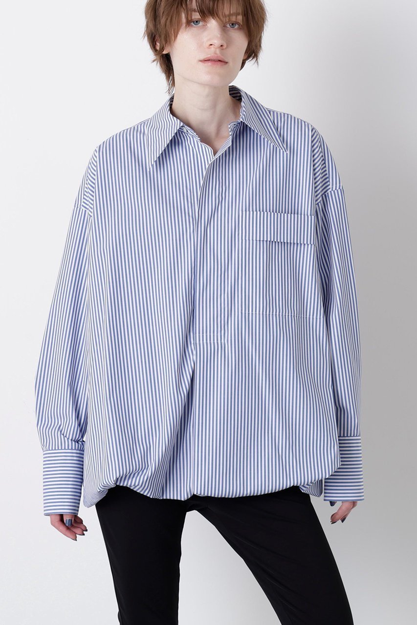 【ヒューエルミュージアム/hueLe Museum】の【STUMBLY】Baloon Silhouette Shirts インテリア・キッズ・メンズ・レディースファッション・服の通販 founy(ファニー) 　ファッション　Fashion　レディースファッション　Fashion for Women　トップス・カットソー　Cut & Sew Tops　シャツ・ブラウス・オフィスカジュアル　Elegant Blouses & Button-Ups　カフス　Cuff Design　スリーブ　Sleeve, Long Sleeve / Short Sleeve　ダブル　Double, Double-Breasted　バルーン　Balloon, Balloon Silhouette　ブラウジング　Blouson Silhouette, Cinched Waist　ロング　Long, Long-Length　ブルー|ID: prp329100004931347 ipo3291000000037012984