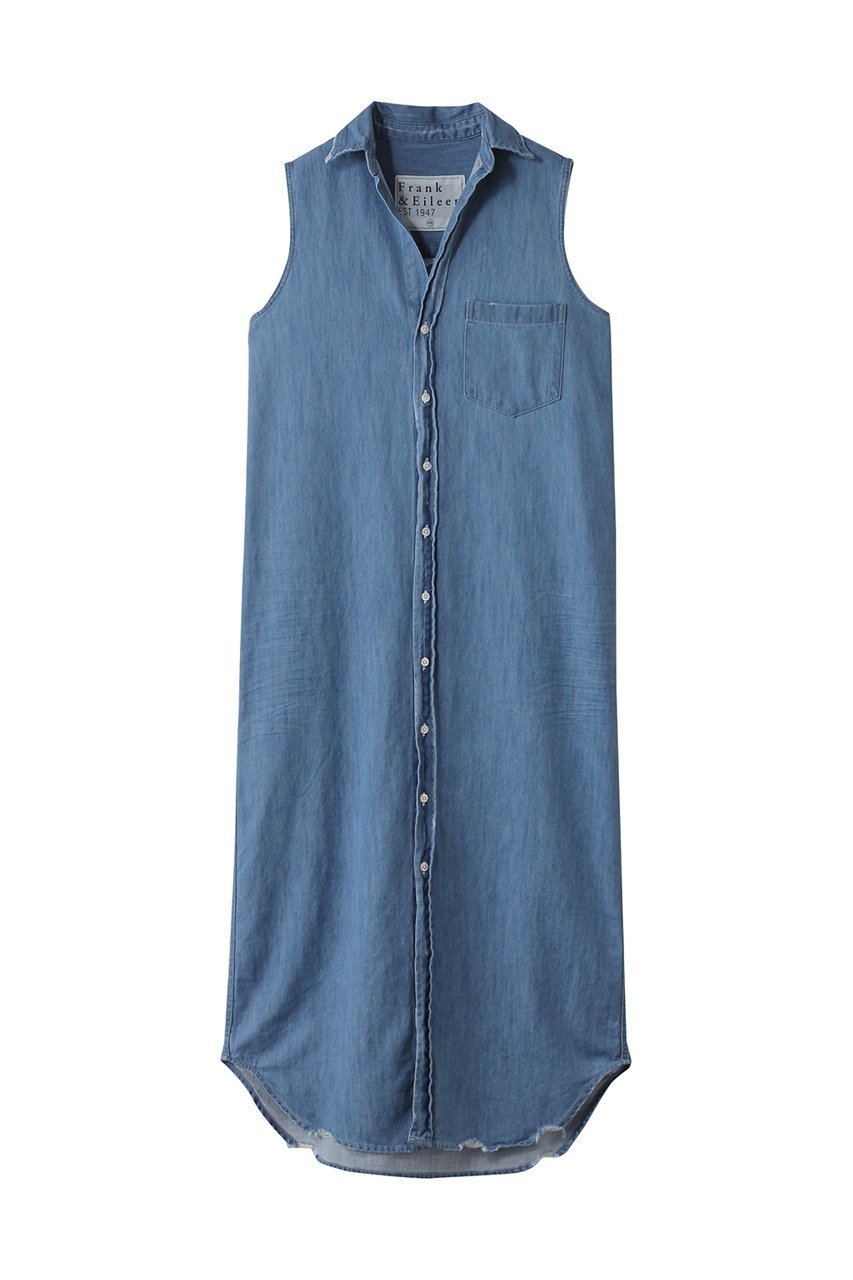 【フランク&アイリーン/Frank&Eileen】のRORY SLEEVELESS イタリアンフェイマスデニム カラーロングシャツ インテリア・キッズ・メンズ・レディースファッション・服の通販 founy(ファニー) 　ファッション　Fashion　レディースファッション　Fashion for Women　トップス・カットソー　Cut & Sew Tops　シャツ・ブラウス・オフィスカジュアル　Elegant Blouses & Button-Ups　スリーブ　Sleeve, Long Sleeve / Short Sleeve　ダメージ　Distressed, Destroyed　トレンド　Trend, Trending Now　ロング　Long, Long-Length　インディゴ|ID: prp329100004931350 ipo3291000000037013025