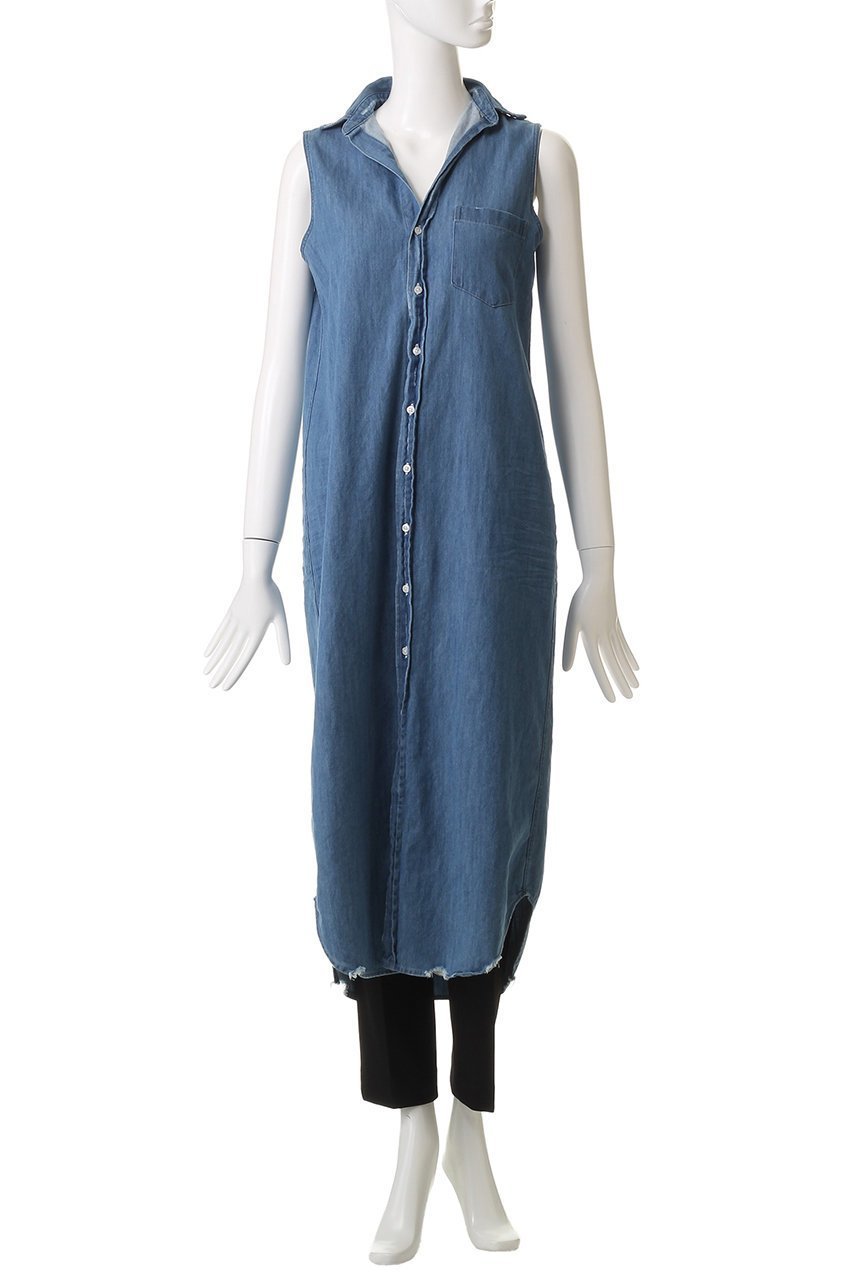 【フランク&アイリーン/Frank&Eileen】のRORY SLEEVELESS イタリアンフェイマスデニム カラーロングシャツ 人気、トレンドファッション・服の通販 founy(ファニー) 　ファッション　Fashion　レディースファッション　Fashion for Women　トップス・カットソー　Cut & Sew Tops　シャツ・ブラウス・オフィスカジュアル　Elegant Blouses & Button-Ups　スリーブ　Sleeve, Long Sleeve / Short Sleeve　ダメージ　Distressed, Destroyed　トレンド　Trend, Trending Now　ロング　Long, Long-Length　other-2|ID: prp329100004931350 ipo3291000000037013027