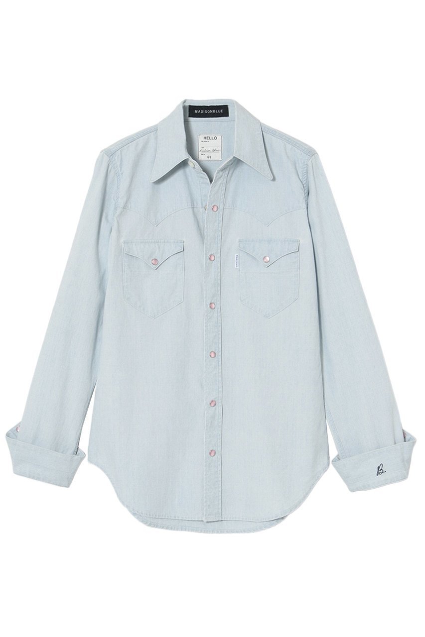 【マディソンブルー/MADISONBLUE】のWESTERN SH CHAMBRAY(VW) ウェスタンシャツ インテリア・キッズ・メンズ・レディースファッション・服の通販 founy(ファニー) 　ファッション　Fashion　レディースファッション　Fashion for Women　トップス・カットソー　Cut & Sew Tops　シャツ・ブラウス・オフィスカジュアル　Elegant Blouses & Button-Ups　ウエスタン　Western Style　シェイプ　Shape, Slim Fit　スリーブ　Sleeve, Long Sleeve / Short Sleeve　フィット　Fit, Slim Fit　ロング　Long, Long-Length　ヴィンテージ　Vintage Style　ブルー|ID: prp329100004931368 ipo3291000000037013176