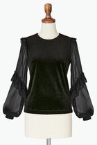 【デイジーリン/DAISY LIN】のTop “High-end Lady” 人気、トレンドファッション・服の通販 founy(ファニー) ファッション Fashion レディースファッション Fashion for Women トップス・カットソー Cut & Sew Tops シャツ・ブラウス・オフィスカジュアル Elegant Blouses & Button-Ups エレガント 上品 Elegant シフォン Chiffon, Lightweight Fabric シンプル Simple, Minimal スマート Smart, Elegant スリット Slit, Slit Detail スリーブ Sleeve, Long Sleeve / Short Sleeve フェミニン Feminine, Girly フリル Frill, Ruffle ベロア Velour, Soft Velvet ロング Long, Long-Length 人気 Popular, Best Seller thumbnail ベルベットブラック|ID: prp329100004931385 ipo3291000000037013367