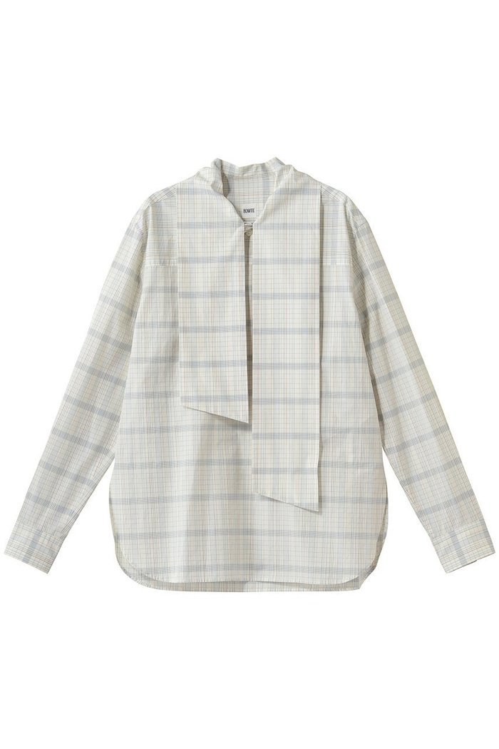 【バウト/BOWTE】のFINX COTTON GRID GRAPH CHECK BOW BLOUSE インテリア・キッズ・メンズ・レディースファッション・服の通販 founy(ファウニー) https://founy.com/ ファッション Fashion レディースファッション Fashion for Women トップス・カットソー Cut & Sew Tops シャツ・ブラウス・オフィスカジュアル Elegant Blouses & Button-Ups なめらか Smooth, Silky Texture スリーブ Sleeve, Long Sleeve / Short Sleeve チェック Check, Plaid, Tartan ロング Long, Long-Length エレガント 上品 Elegant |ID: prp329100004931406 ipo3291000000037013521