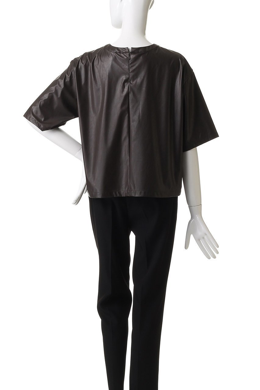 【ミディウミソリッド/MIDIUMISOLID】のシンセティックレザートップス 人気、トレンドファッション・服の通販 founy(ファニー) 　ファッション　Fashion　レディースファッション　Fashion for Women　トップス・カットソー　Cut & Sew Tops　シャツ・ブラウス・オフィスカジュアル　Elegant Blouses & Button-Ups　クール　Cool, Chic　ショート　Short, Short Length　シンプル　Simple, Minimal　スリーブ　Sleeve, Long Sleeve / Short Sleeve　チュール　Tulip, Tulip Motif　フェイクレザー　Faux Leather, PU Leather　フェミニン　Feminine, Girly　半袖　Short Sleeve, Half Sleeve　other-4|ID: prp329100004931457 ipo3291000000037013932