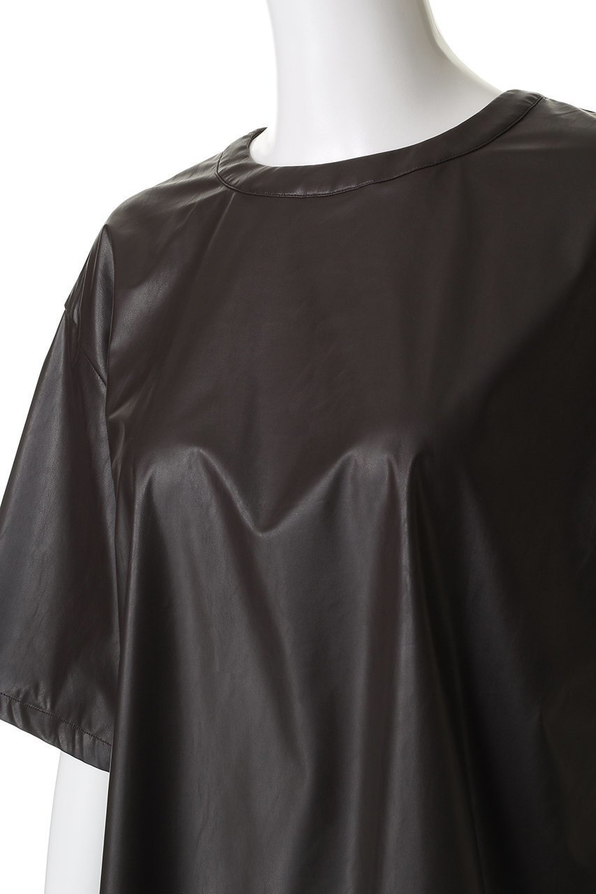 【ミディウミソリッド/MIDIUMISOLID】のシンセティックレザートップス 人気、トレンドファッション・服の通販 founy(ファニー) 　ファッション　Fashion　レディースファッション　Fashion for Women　トップス・カットソー　Cut & Sew Tops　シャツ・ブラウス・オフィスカジュアル　Elegant Blouses & Button-Ups　クール　Cool, Chic　ショート　Short, Short Length　シンプル　Simple, Minimal　スリーブ　Sleeve, Long Sleeve / Short Sleeve　チュール　Tulip, Tulip Motif　フェイクレザー　Faux Leather, PU Leather　フェミニン　Feminine, Girly　半袖　Short Sleeve, Half Sleeve　other-5|ID: prp329100004931457 ipo3291000000037013933