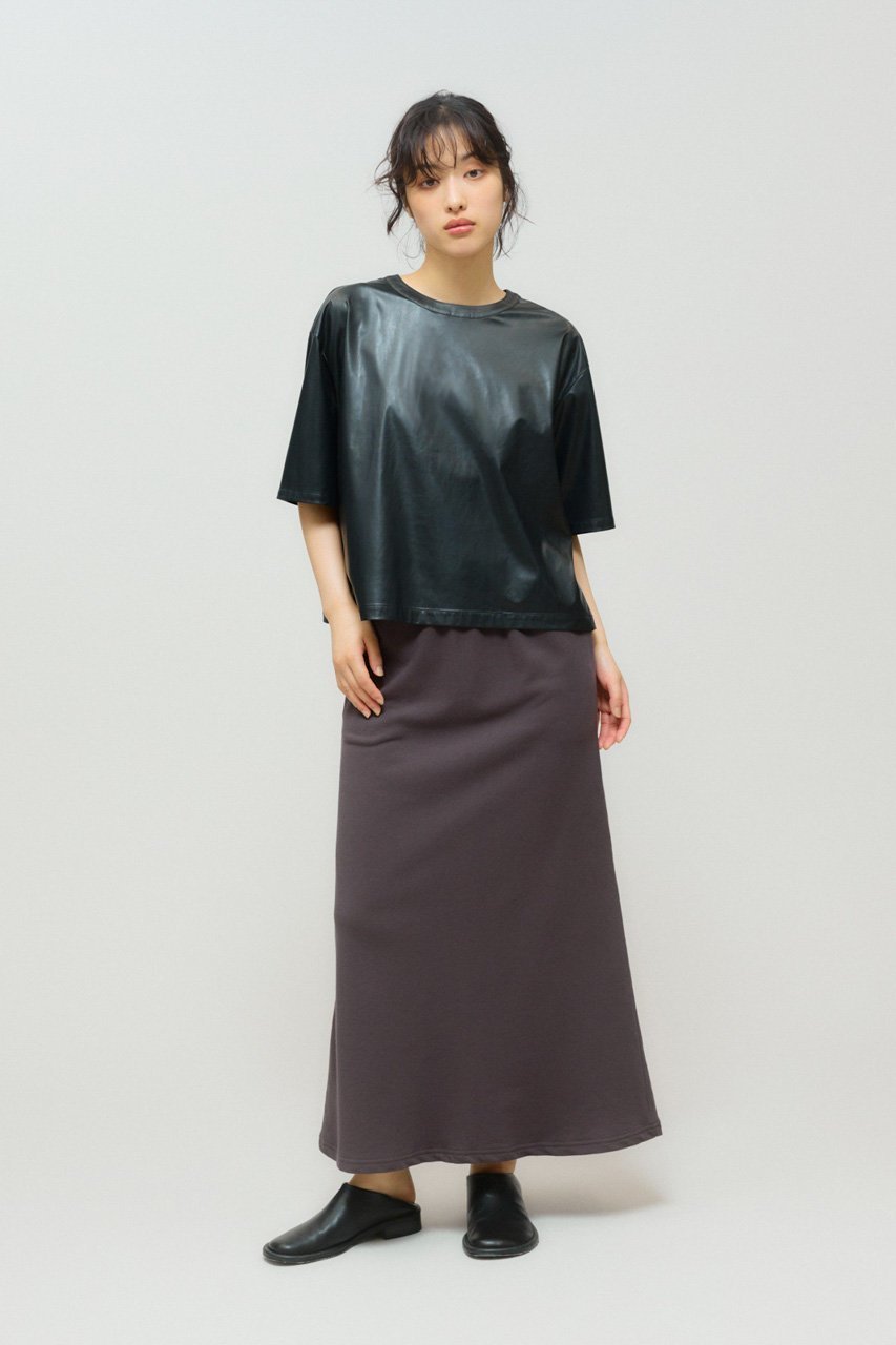 【ミディウミソリッド/MIDIUMISOLID】のシンセティックレザートップス 人気、トレンドファッション・服の通販 founy(ファニー) 　ファッション　Fashion　レディースファッション　Fashion for Women　トップス・カットソー　Cut & Sew Tops　シャツ・ブラウス・オフィスカジュアル　Elegant Blouses & Button-Ups　クール　Cool, Chic　ショート　Short, Short Length　シンプル　Simple, Minimal　スリーブ　Sleeve, Long Sleeve / Short Sleeve　チュール　Tulip, Tulip Motif　フェイクレザー　Faux Leather, PU Leather　フェミニン　Feminine, Girly　半袖　Short Sleeve, Half Sleeve　other-7|ID: prp329100004931457 ipo3291000000037013937