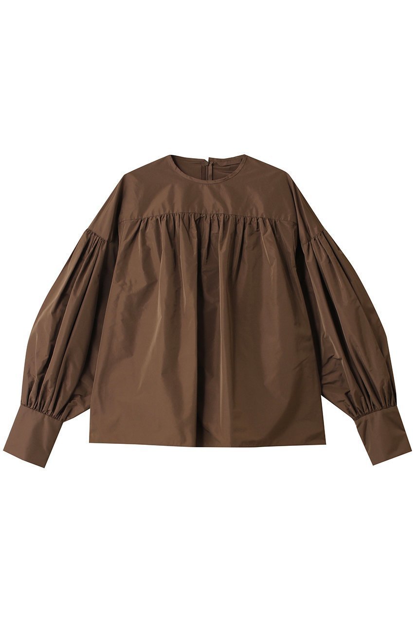 【オブリオ/AUBRIOT】のメモリータフタ ブラウス インテリア・キッズ・メンズ・レディースファッション・服の通販 founy(ファニー) 　ファッション　Fashion　レディースファッション　Fashion for Women　トップス・カットソー　Cut & Sew Tops　シャツ・ブラウス・オフィスカジュアル　Elegant Blouses & Button-Ups　イタリア　Italy　ギャザー　Gathered, Ruffled　シルク　Silk, 100% Silk　スリーブ　Sleeve, Long Sleeve / Short Sleeve　タフタ　Taffeta, Structured Fabric　フェミニン　Feminine, Girly　フォルム　Silhouette, Form　ロング　Long, Long-Length　ブラウン|ID: prp329100004931472 ipo3291000000037014055