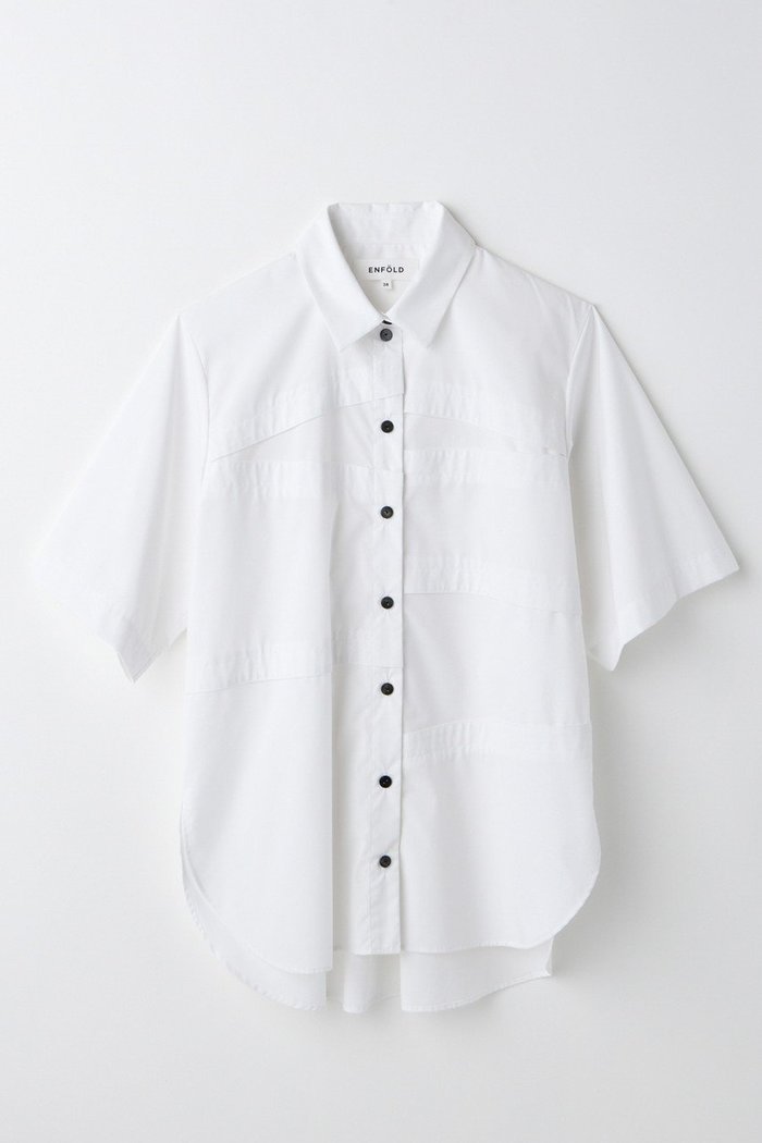 【エンフォルド/ENFOLD】のSTEP SHIRT/シャツ インテリア・キッズ・メンズ・レディースファッション・服の通販 founy(ファウニー) https://founy.com/ ファッション Fashion レディースファッション Fashion for Women トップス・カットソー Cut & Sew Tops シャツ・ブラウス・オフィスカジュアル Elegant Blouses & Button-Ups ショート Short, Short Length スリーブ Sleeve, Long Sleeve / Short Sleeve ボトム Bottoms, Lower Wear 切替 Switching, Contrast Panel |ID: prp329100004931568 ipo3291000000037014832