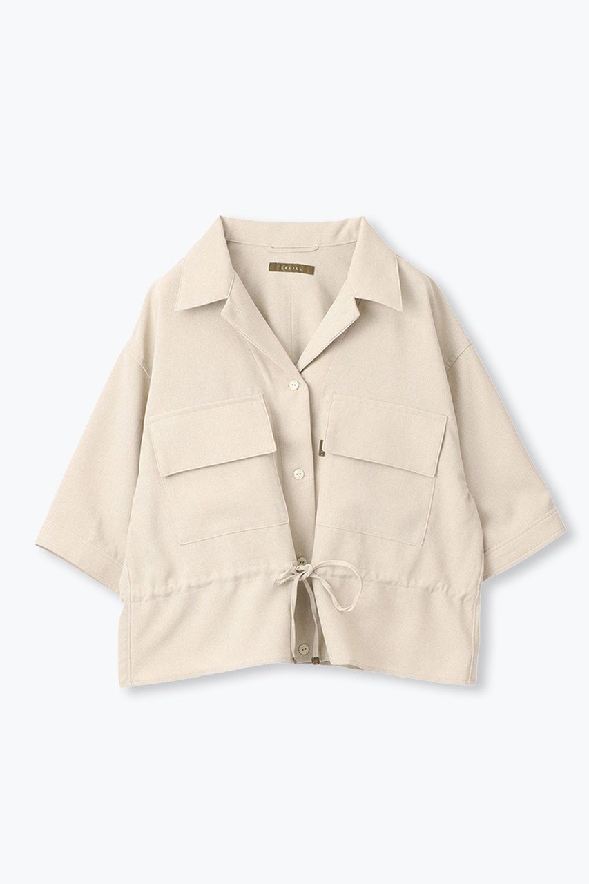 【レリル/lelill】のオープンカラーミリタリーシャツ 人気、トレンドファッション・服の通販 founy(ファニー) 　ファッション　Fashion　レディースファッション　Fashion for Women　トップス・カットソー　Cut & Sew Tops　シャツ・ブラウス・オフィスカジュアル　Elegant Blouses & Button-Ups　ショート　Short, Short Length　スリーブ　Sleeve, Long Sleeve / Short Sleeve　ドローコード　Drawcord, Drawstring Cord　ミリタリー　Military, Army Style　ワイド　Wide, Wide Fit　other-3|ID: prp329100004931569 ipo3291000000037014839