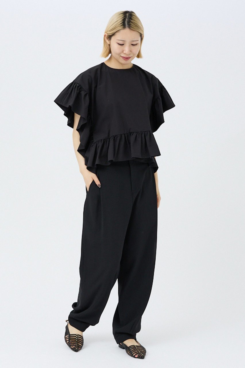 【デザイン ワークス/DESIGN WORKS】のBEAUVET ヘムラッフルポンチブラウス 人気、トレンドファッション・服の通販 founy(ファニー) 　ファッション　Fashion　レディースファッション　Fashion for Women　トップス・カットソー　Cut & Sew Tops　シャツ・ブラウス・オフィスカジュアル　Elegant Blouses & Button-Ups　ショート　Short, Short Length　スリーブ　Sleeve, Long Sleeve / Short Sleeve　パターン　Pattern, Design Print　other-7|ID: prp329100004931641 ipo3291000000037015275