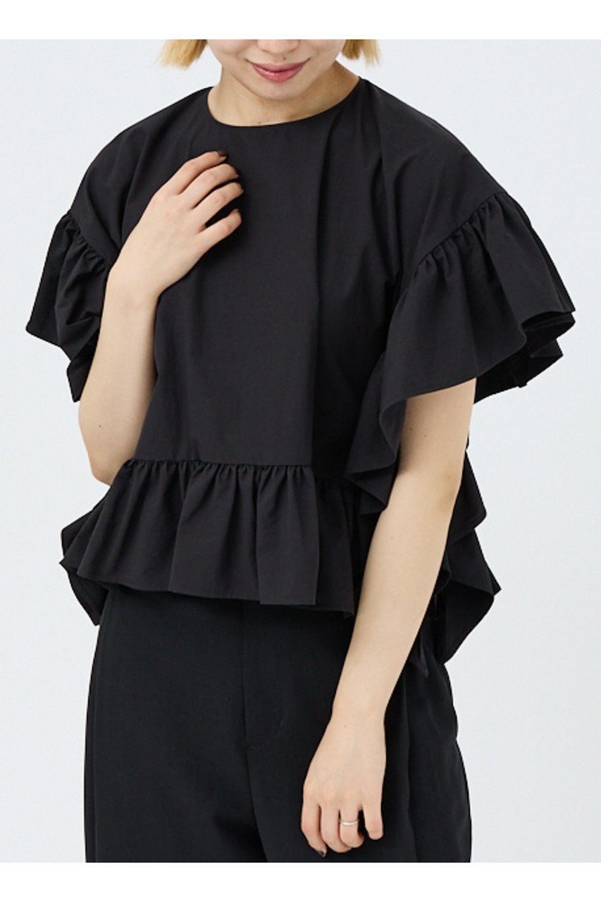 【デザイン ワークス/DESIGN WORKS】のBEAUVET ヘムラッフルポンチブラウス 人気、トレンドファッション・服の通販 founy(ファニー) 　ファッション　Fashion　レディースファッション　Fashion for Women　トップス・カットソー　Cut & Sew Tops　シャツ・ブラウス・オフィスカジュアル　Elegant Blouses & Button-Ups　ショート　Short, Short Length　スリーブ　Sleeve, Long Sleeve / Short Sleeve　パターン　Pattern, Design Print　other-8|ID: prp329100004931641 ipo3291000000037015277