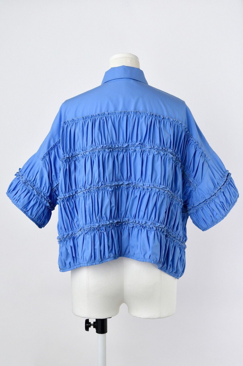 【エンフォルド/ENFOLD】のTIERED GATHER SHIRT/シャツ 人気、トレンドファッション・服の通販 founy(ファニー) 　ファッション　Fashion　レディースファッション　Fashion for Women　トップス・カットソー　Cut & Sew Tops　シャツ・ブラウス・オフィスカジュアル　Elegant Blouses & Button-Ups　ギャザー　Gathered, Ruffled　ショート　Short, Short Length　スリーブ　Sleeve, Long Sleeve / Short Sleeve　フェミニン　Feminine, Girly　ボーダー　Border, Stripe　ワイド　Wide, Wide Fit　other-3|ID: prp329100004931664 ipo3291000000037015393