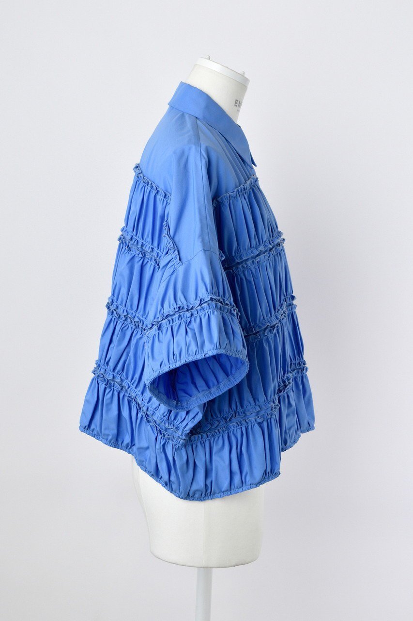 【エンフォルド/ENFOLD】のTIERED GATHER SHIRT/シャツ 人気、トレンドファッション・服の通販 founy(ファニー) 　ファッション　Fashion　レディースファッション　Fashion for Women　トップス・カットソー　Cut & Sew Tops　シャツ・ブラウス・オフィスカジュアル　Elegant Blouses & Button-Ups　ギャザー　Gathered, Ruffled　ショート　Short, Short Length　スリーブ　Sleeve, Long Sleeve / Short Sleeve　フェミニン　Feminine, Girly　ボーダー　Border, Stripe　ワイド　Wide, Wide Fit　other-4|ID: prp329100004931664 ipo3291000000037015394